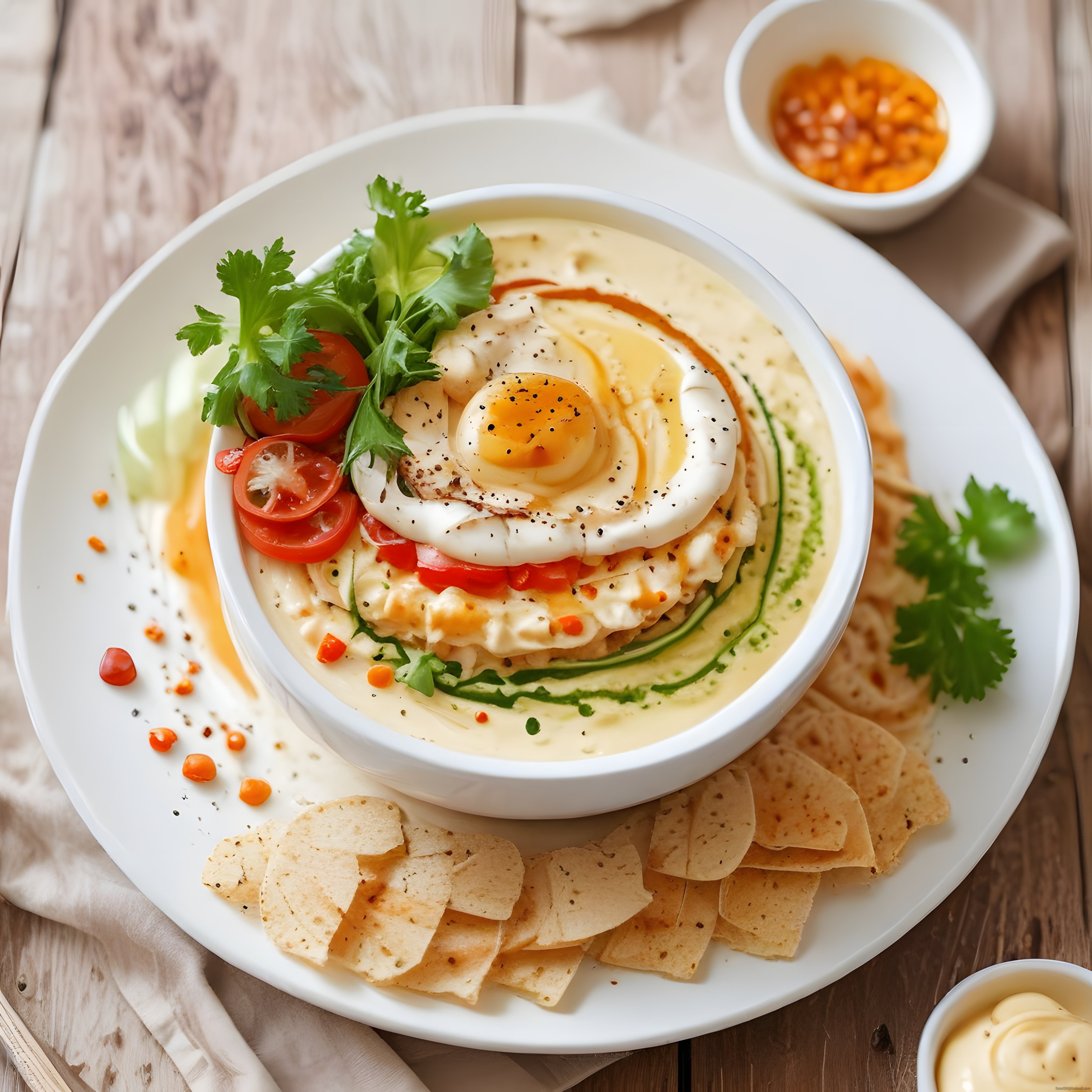 Kahvaltılık Yumurtalı Kremalı Kase ve Tortilla Cips ile Lezzetli Sunum