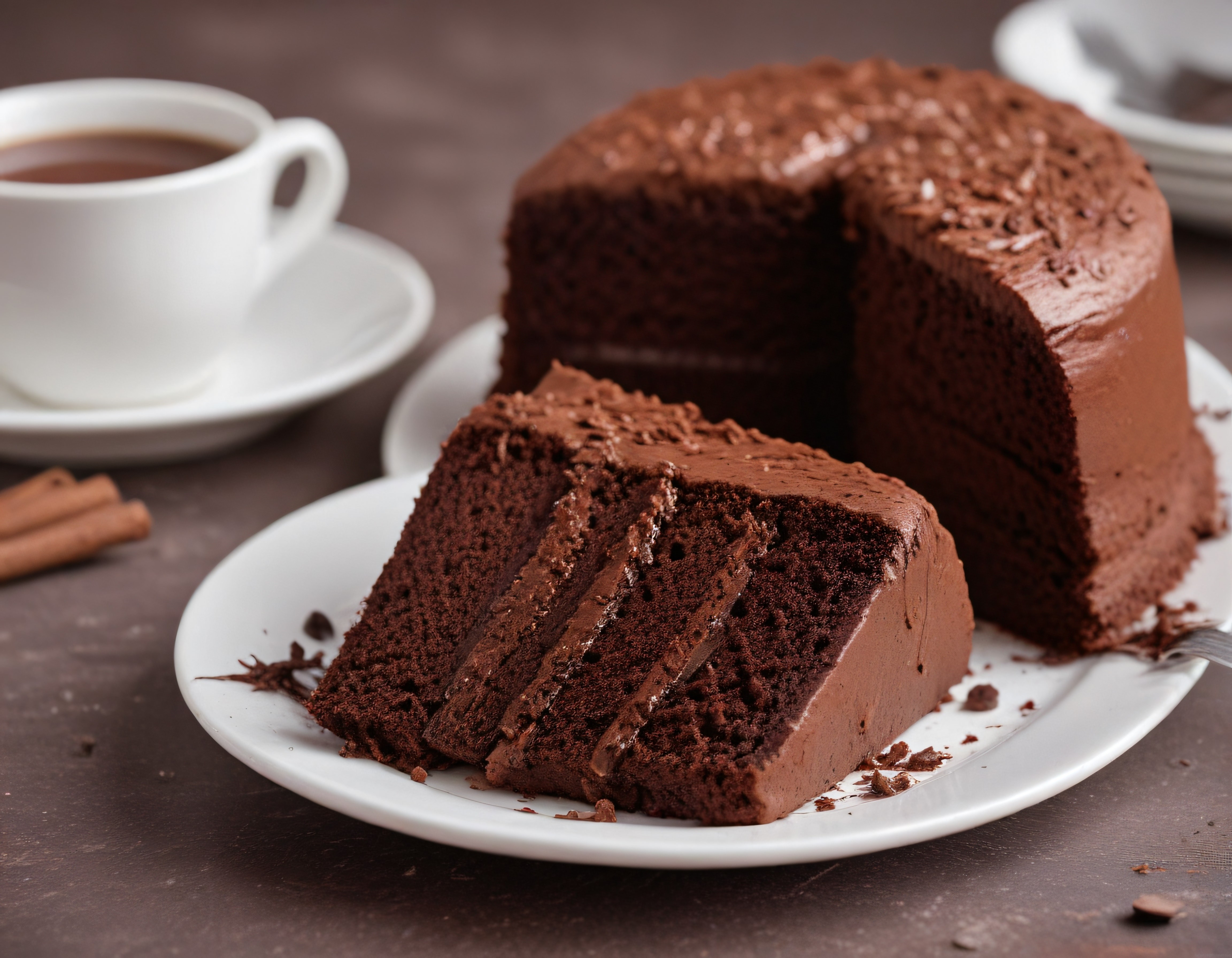 Kahve Eşliğinde Servis Edilmiş Bol Çikolatalı Pasta ve Kek Dilimi