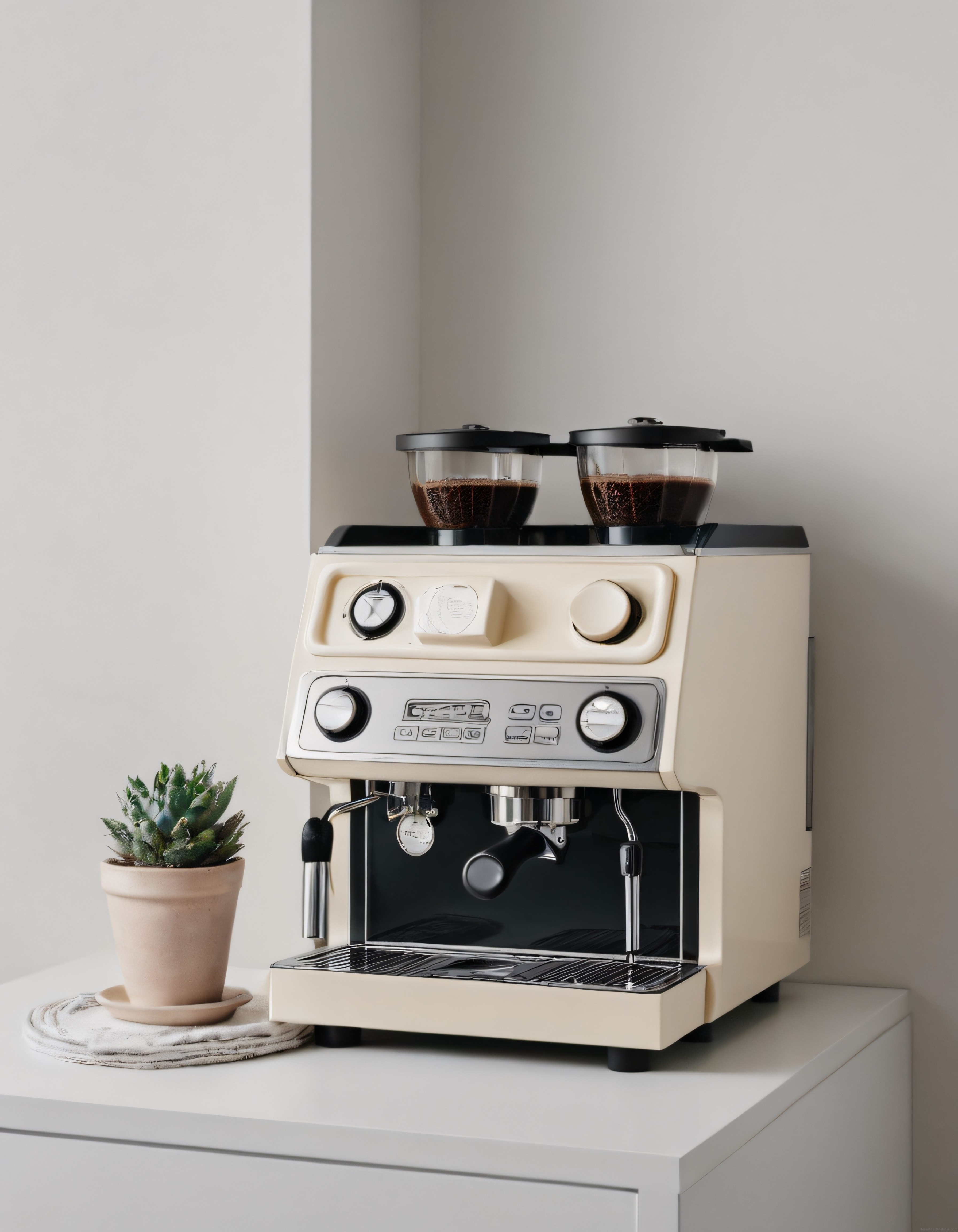 Kahve Severler İçin Şık Krem Espresso Makinesi ve Minimalist Mutfak Tasarımı