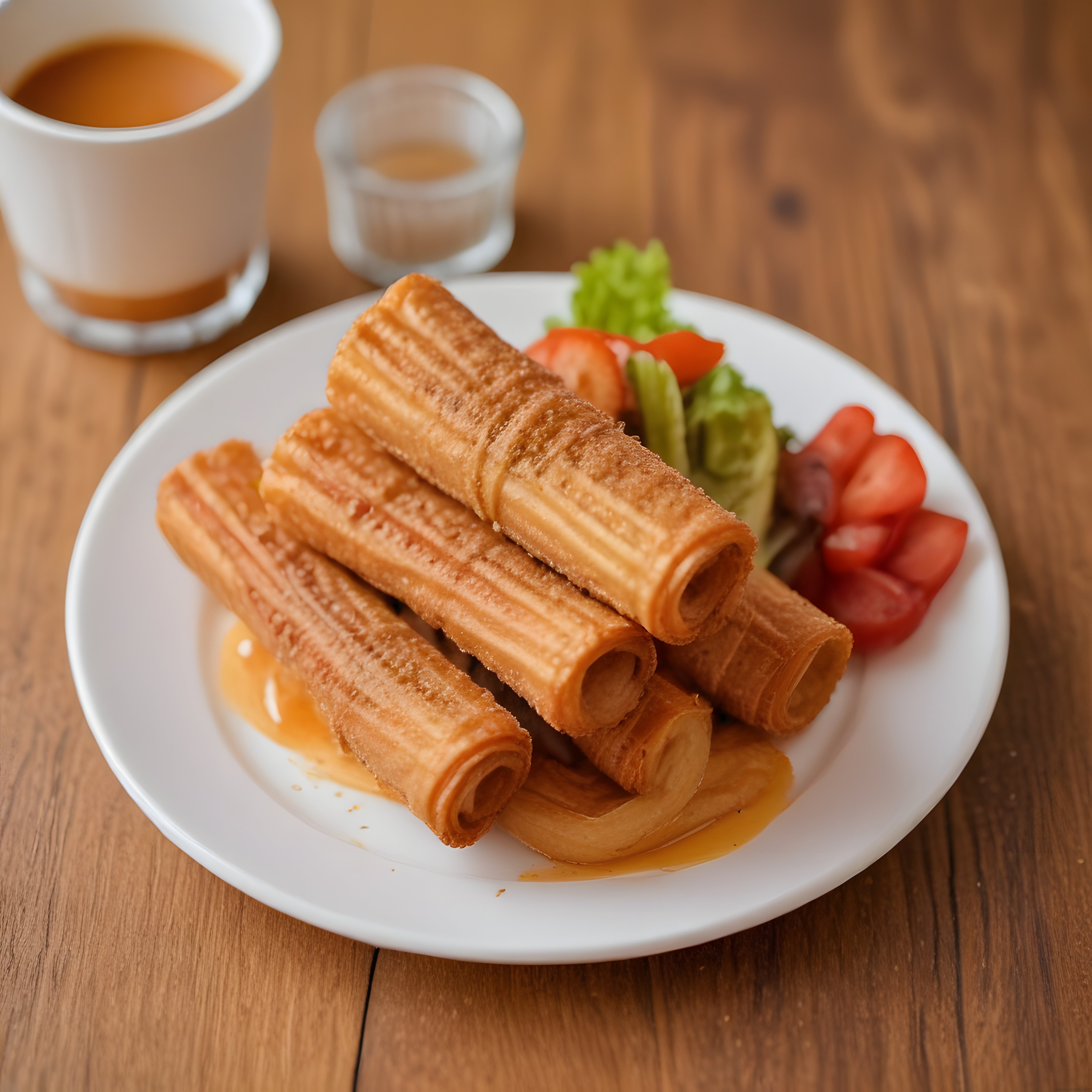 Kahve Yanı Sunumuna Uygun, Karamel Soslu ve Meyveli Churros Tatlı Tabağı