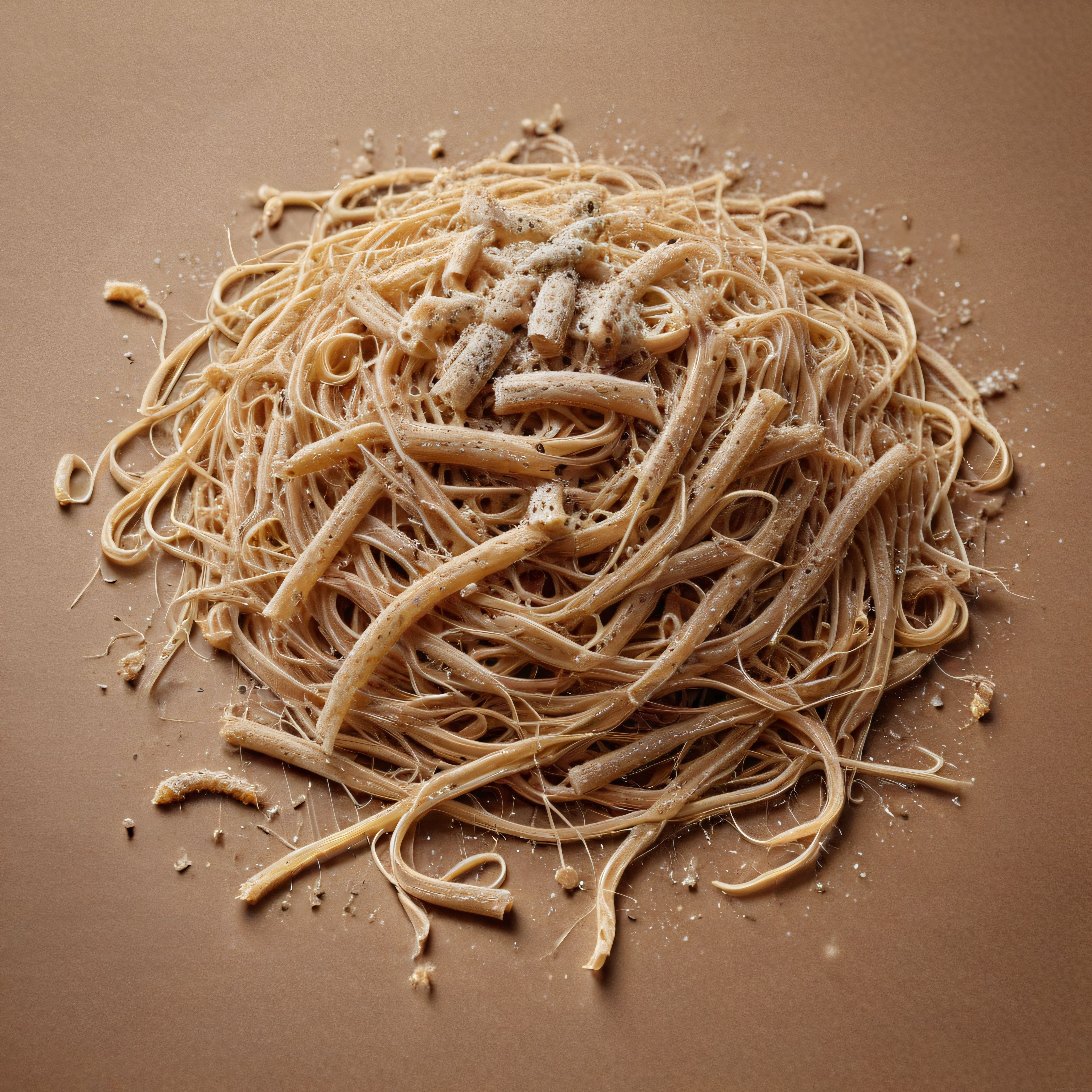 Kahverengi Arka Planda Peynirli Karışık Spagetti ve Penne Makarna Sunumu