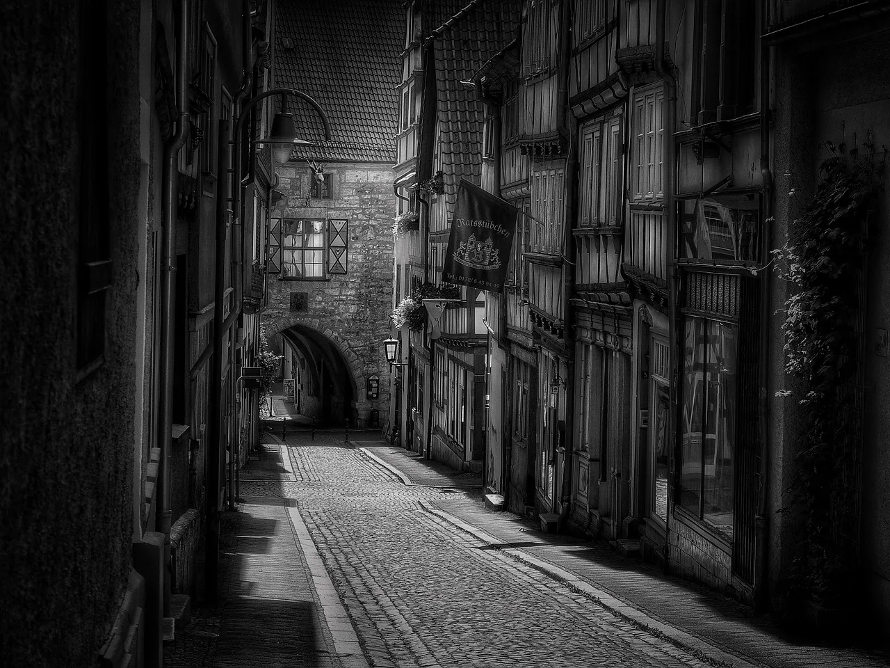 Kaldırım taşlı sokak fotoğrafı - tarihi kasaba