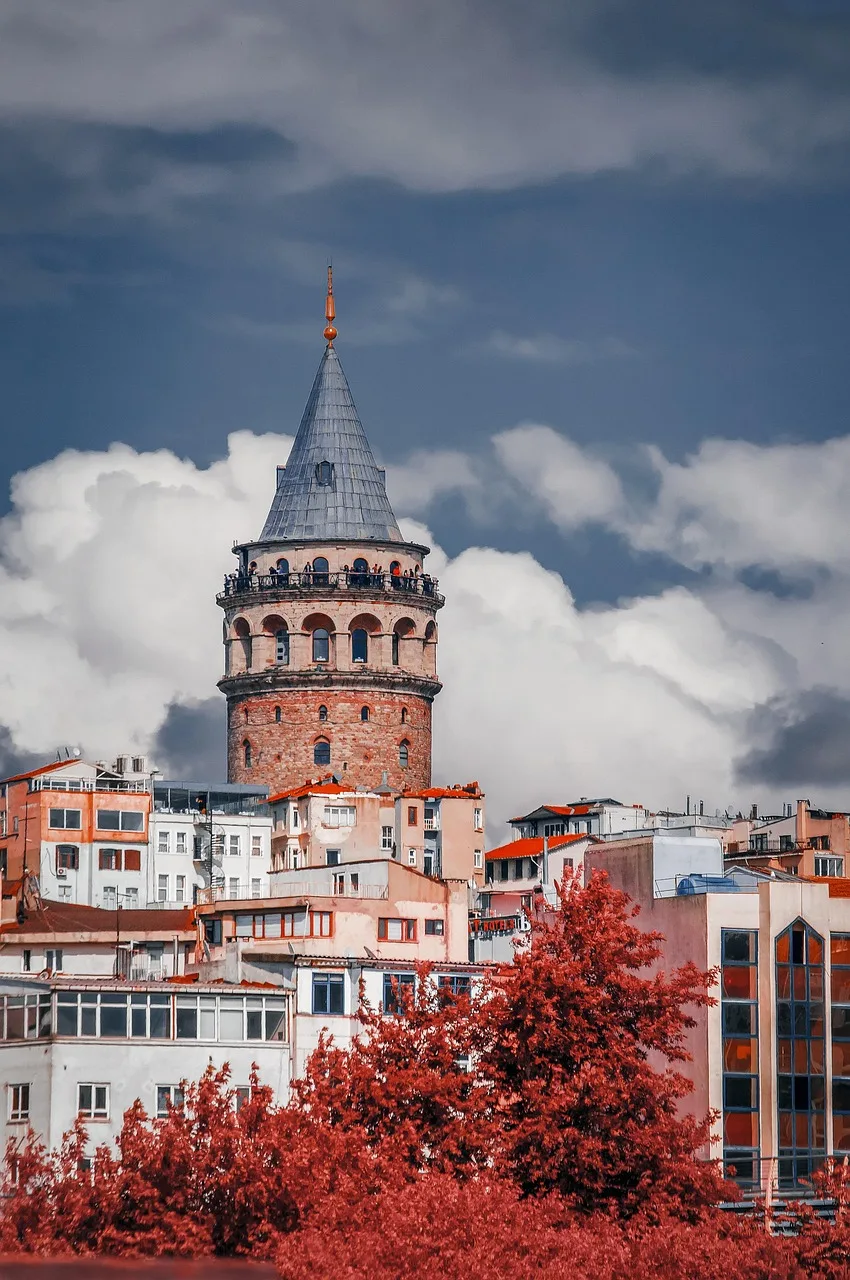 Kale ve kule silueti - tarihi şehir manzarası