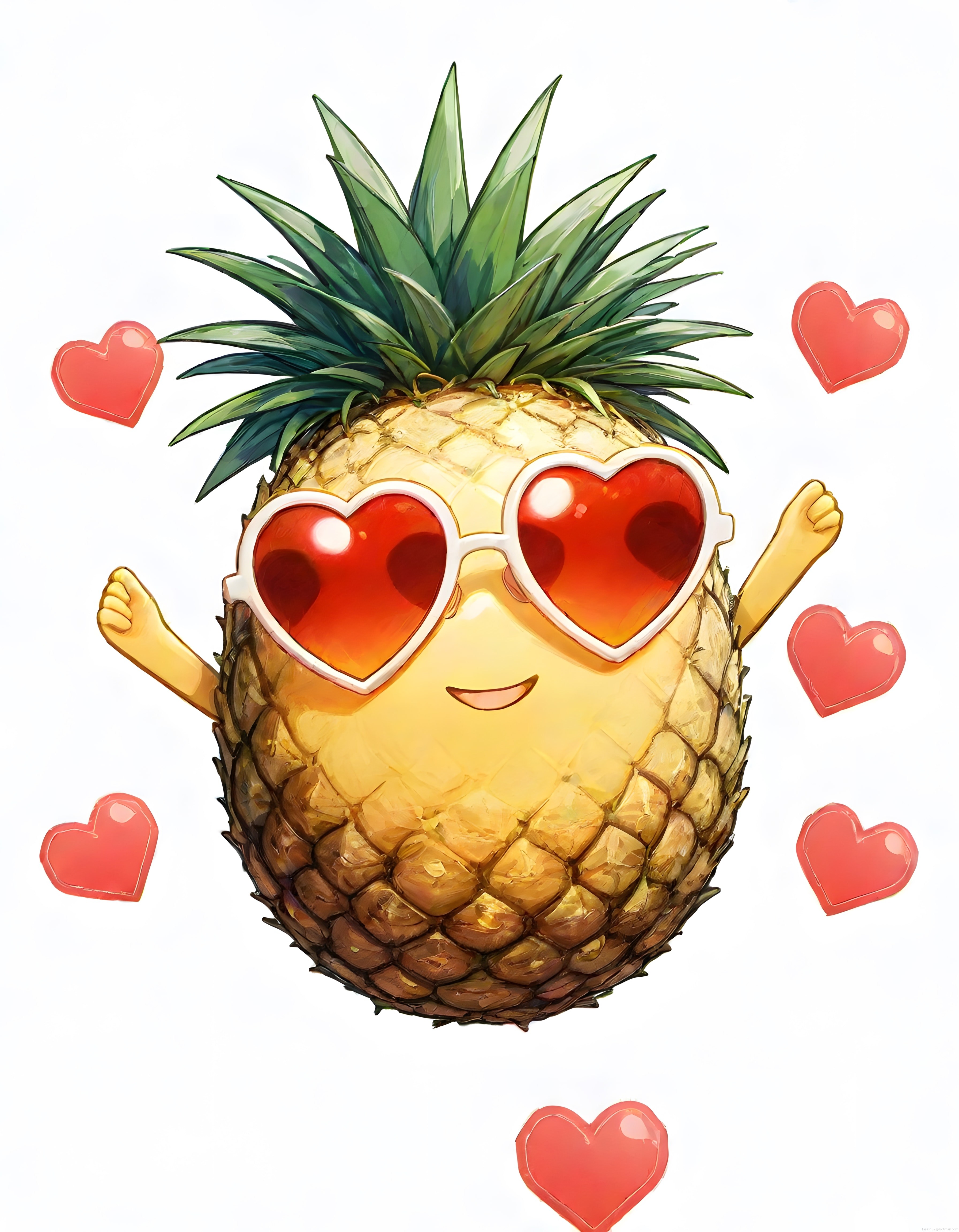Kalp Gözlüklü Sevimli Ananas Karakteri: Dijital Çizim ve Maskot Tasarım