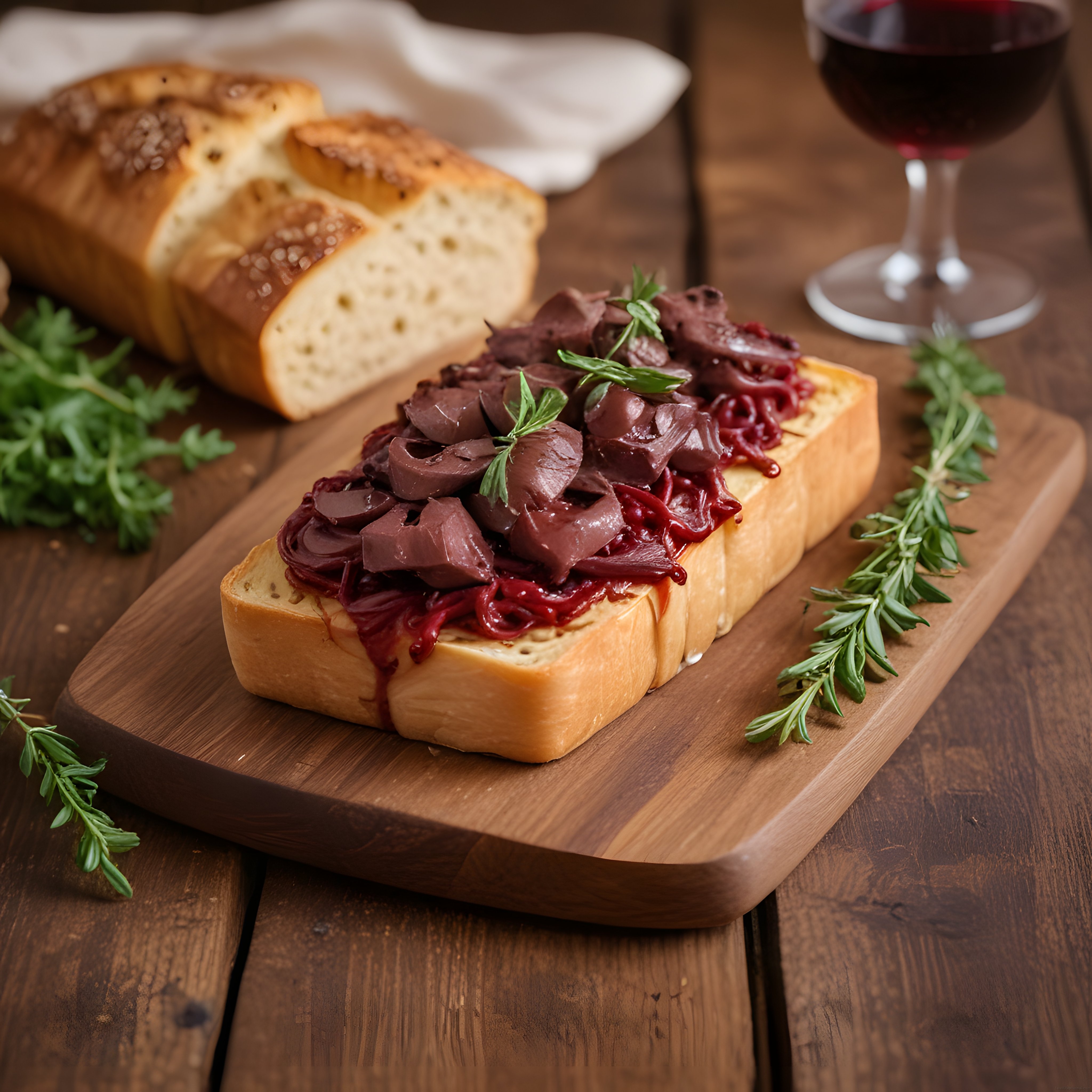 Kalp Şeklinde Ekmek Üstünde Zeytin ve Karamelize Soğan Bruschetta Sunumu