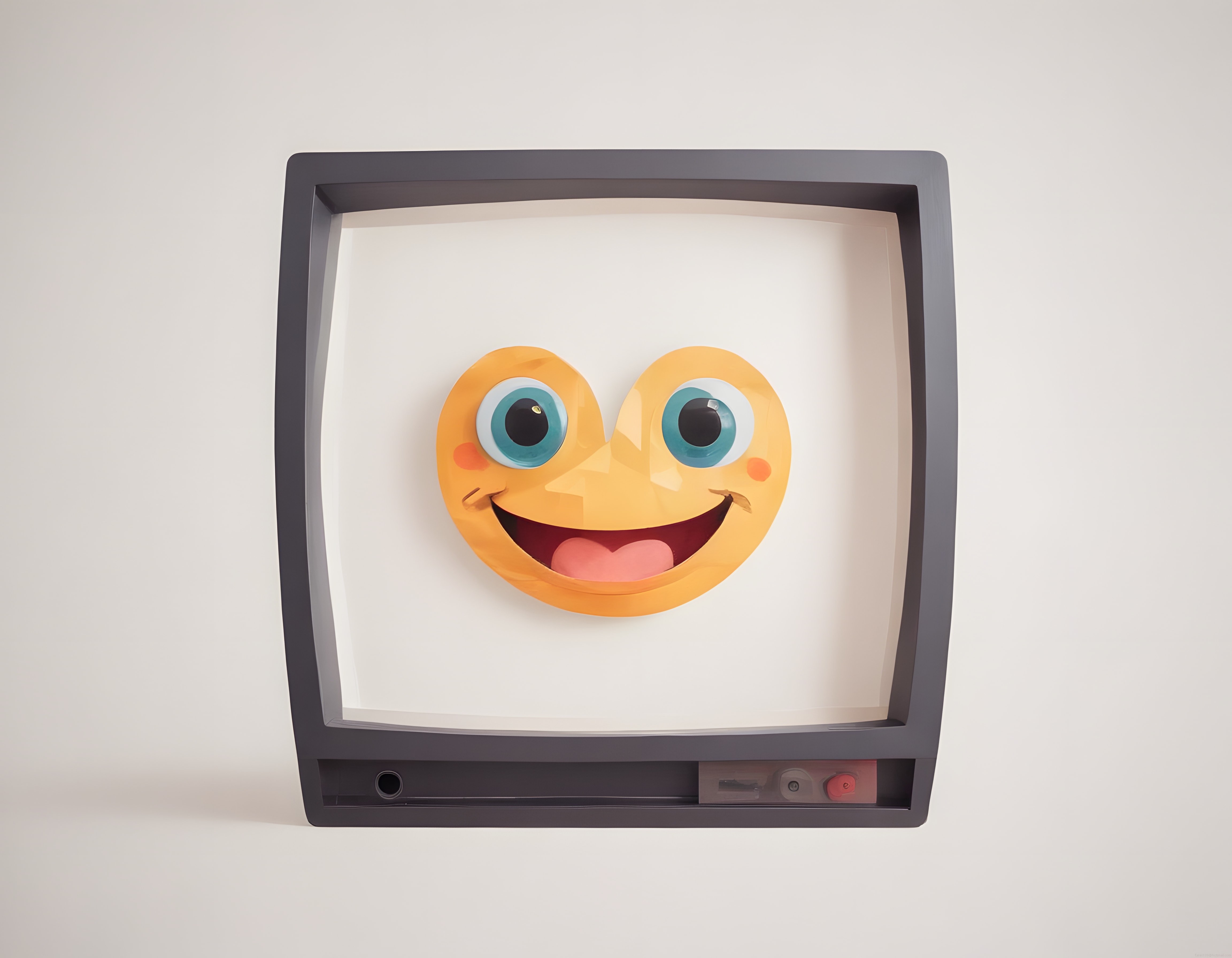 Kalp Şeklinde Sevimli Emoji Yüzün Gülümseyerek Baktığı Retro Televizyon Ekranı Kalp Şeklinde Sevimli Emoji Yüzün Gülümseyerek Baktığı Retro Televizyon Ekranı