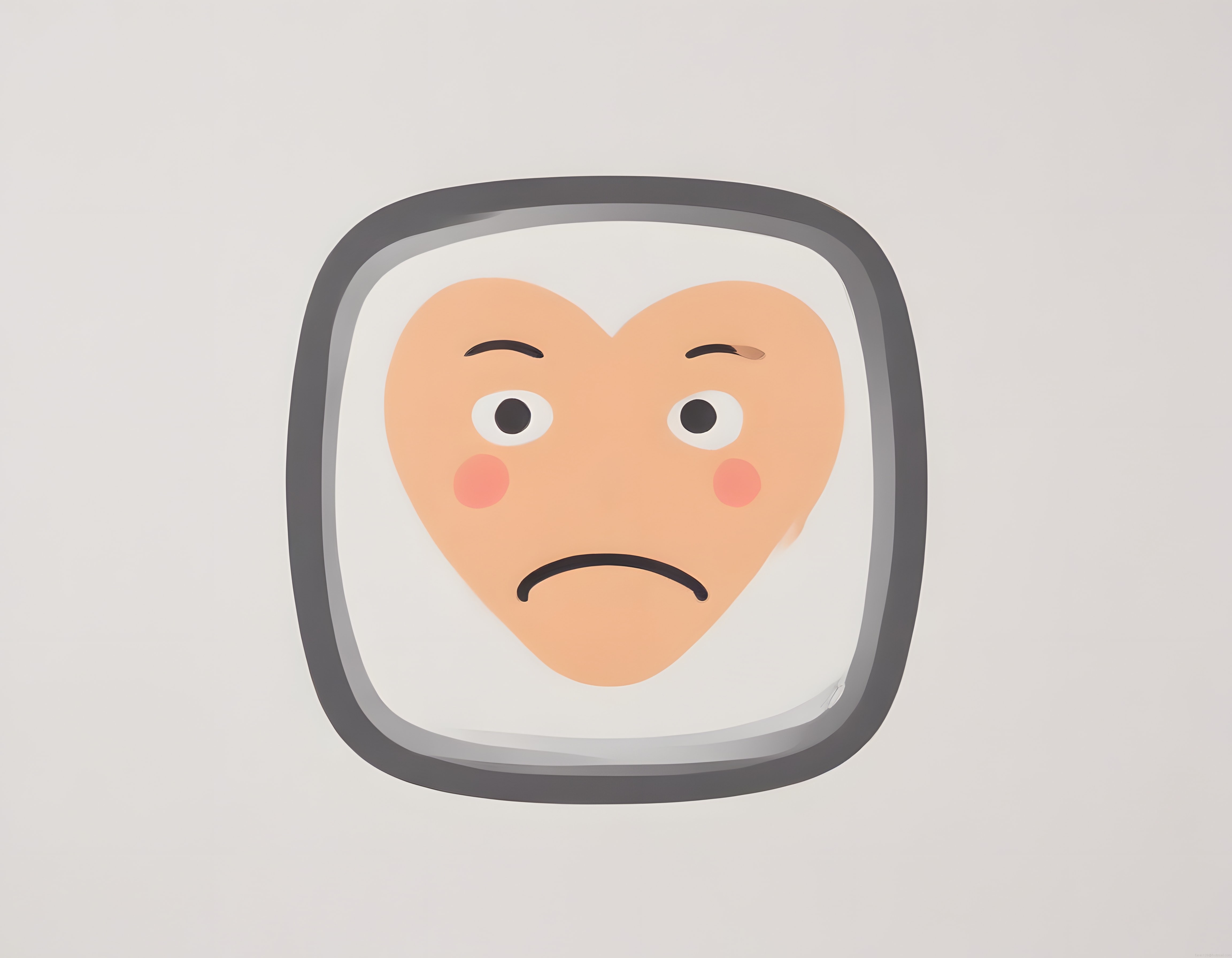 Kalp Şeklinde Somurtkan Karakter: Üzgün Emoji ve Minimalist Dijital İllüstrasyon