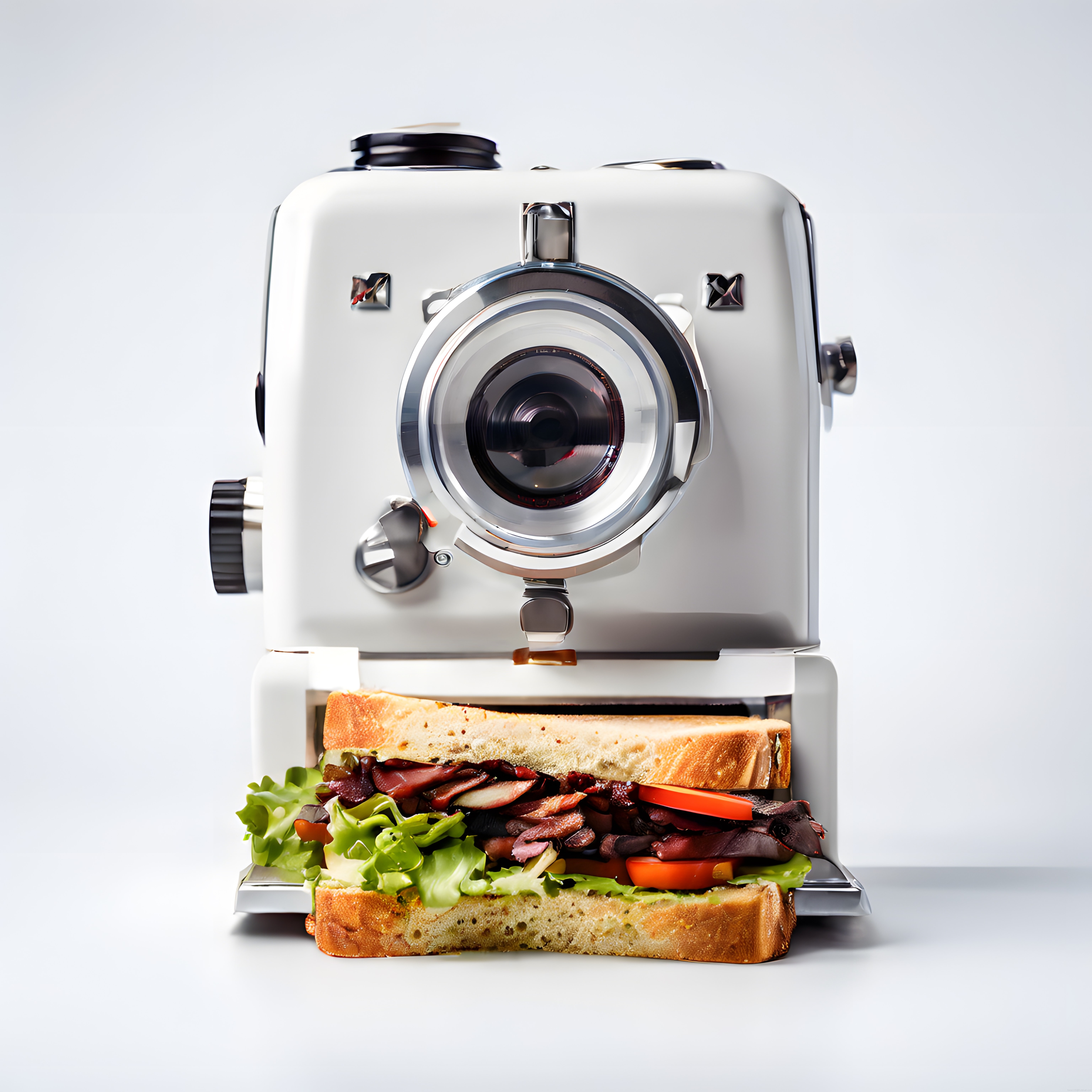 Kamera Tasarımlı Vintage Tost Makinesi ve Karışık Sandviç Sunumu