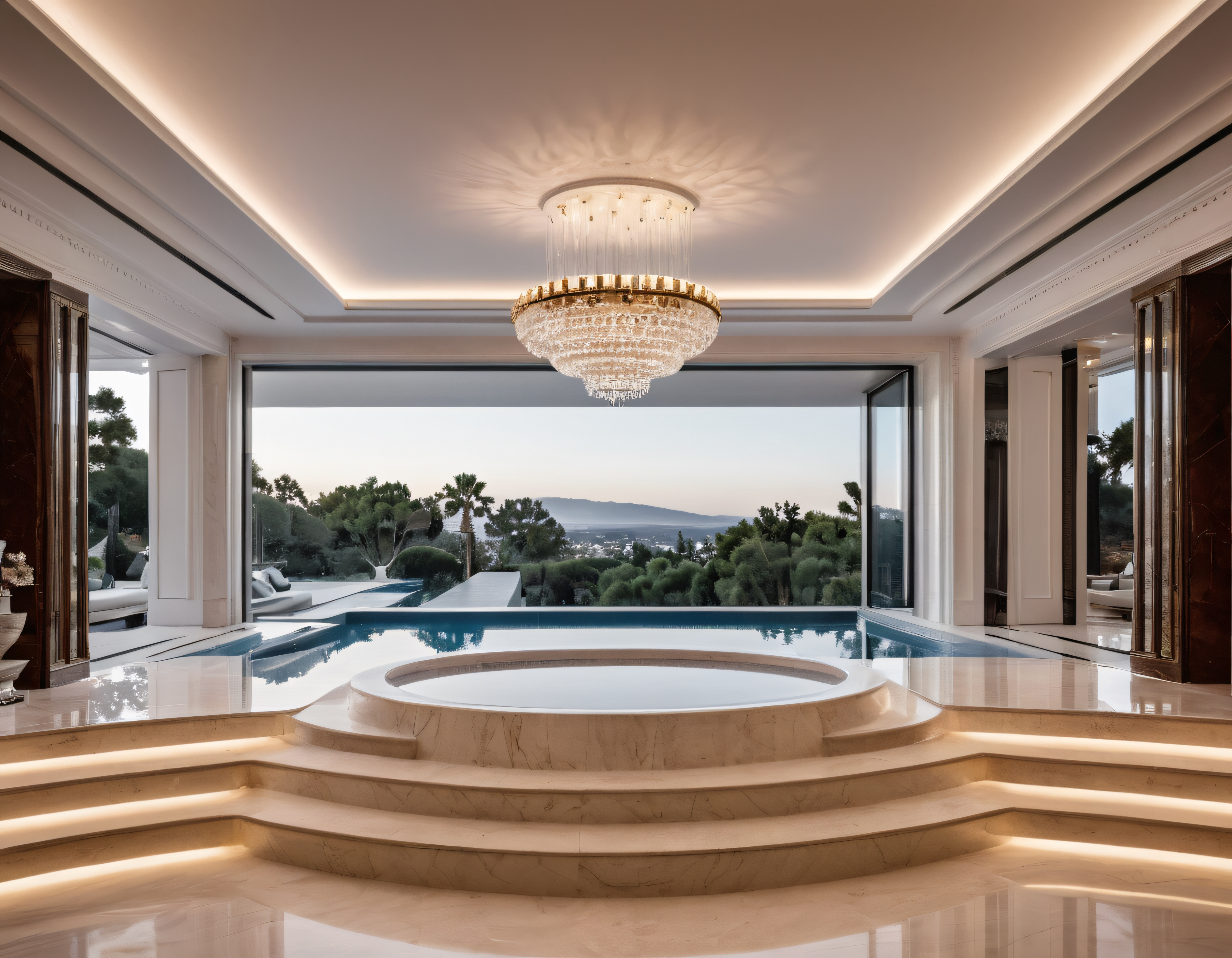 Kapalı Havuzlu ve Kristal Avizeli Lüks Villa İç Mekan Dekorasyonu