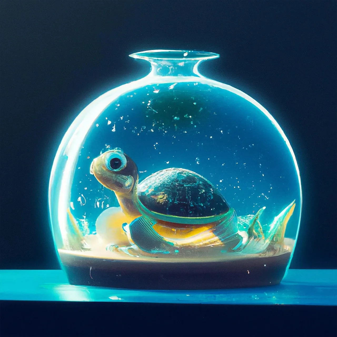 Kaplumbağa sualtı akvaryumda 3D fantastik sahne
