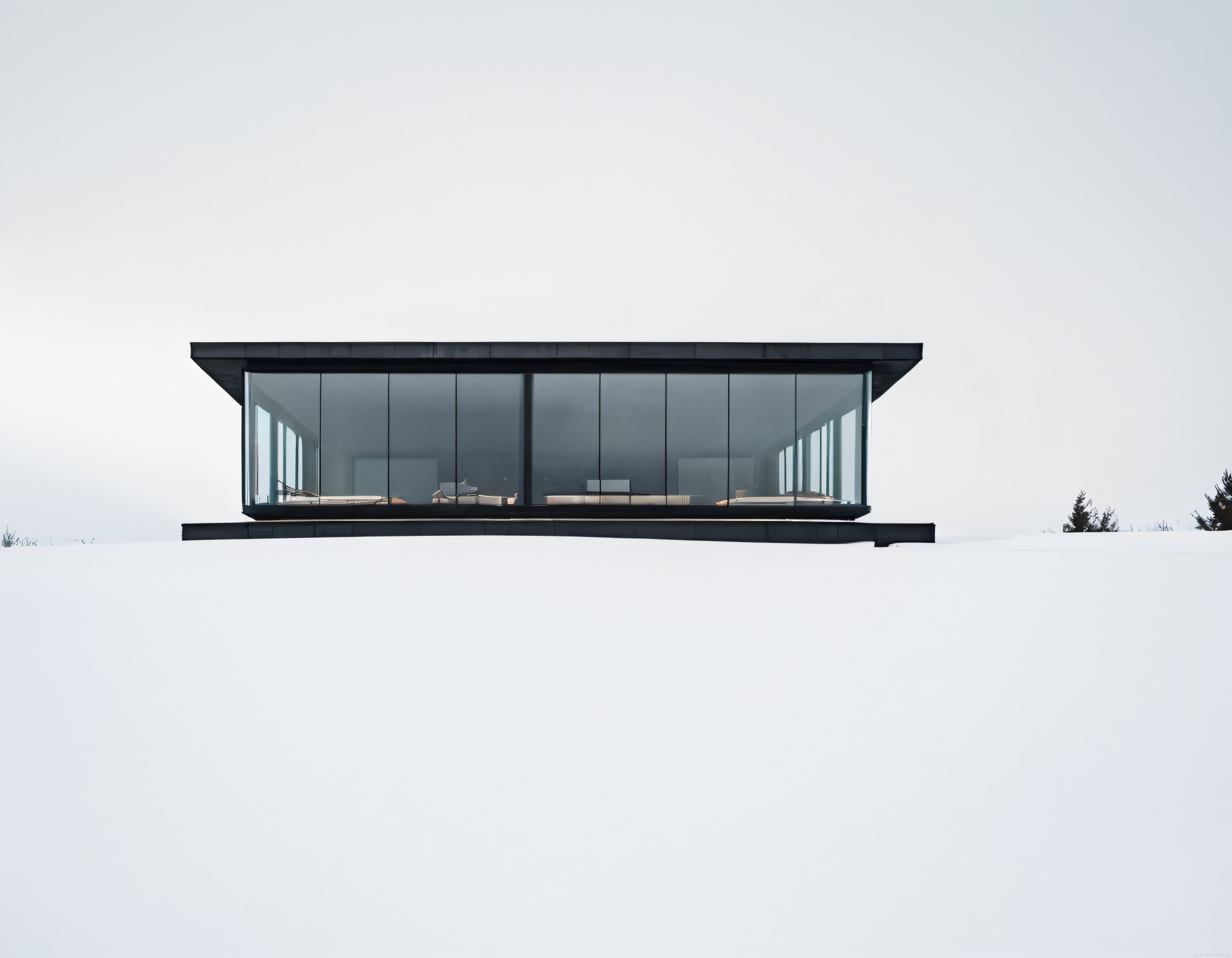 Kar Örtülü Doğada Cam Cepheli Minimalist Modern Villa ve Mimarisi