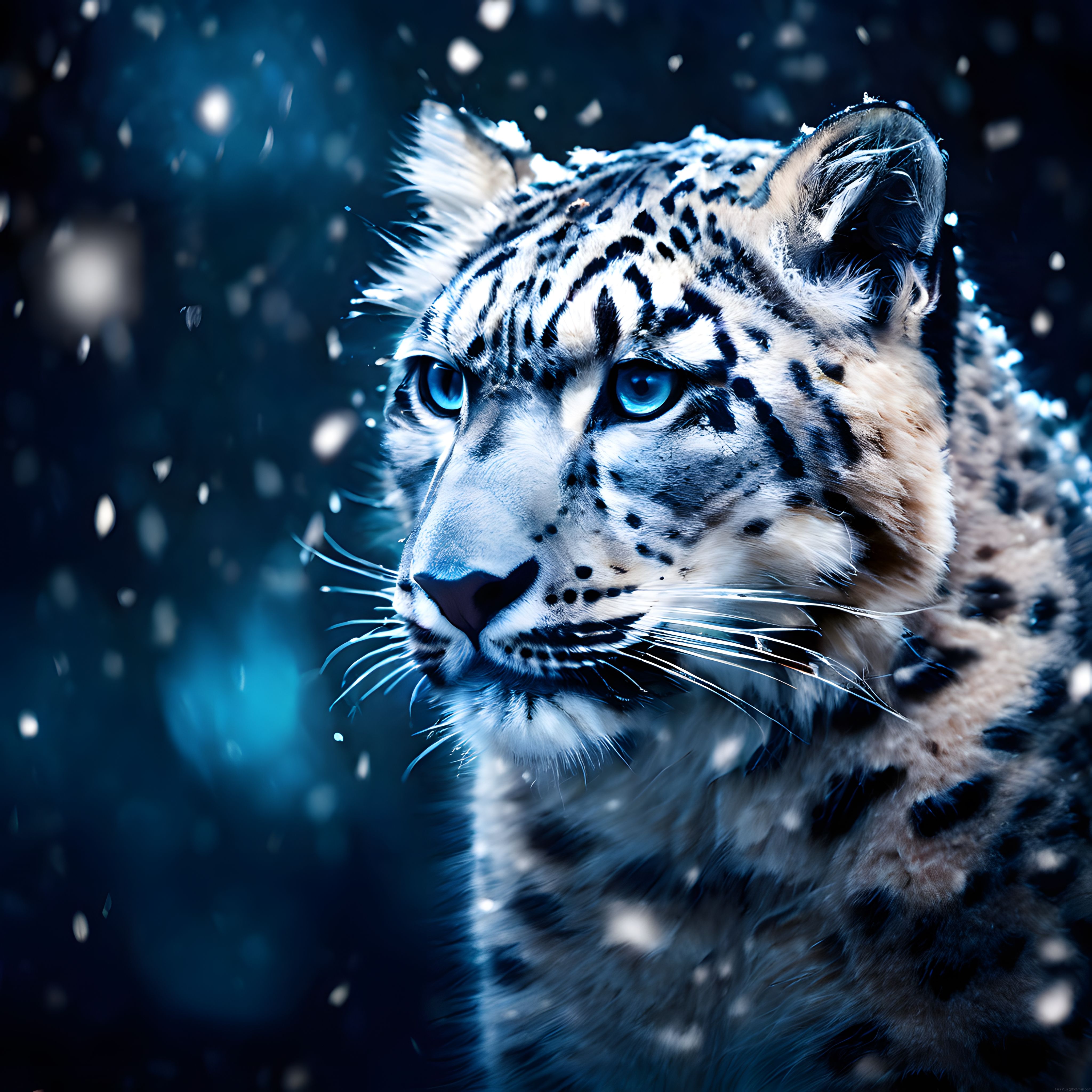 Kar Taneleri Altında Mavi Gözlü Kar Leoparının Büyüleyici Yakın Çekim Portresi