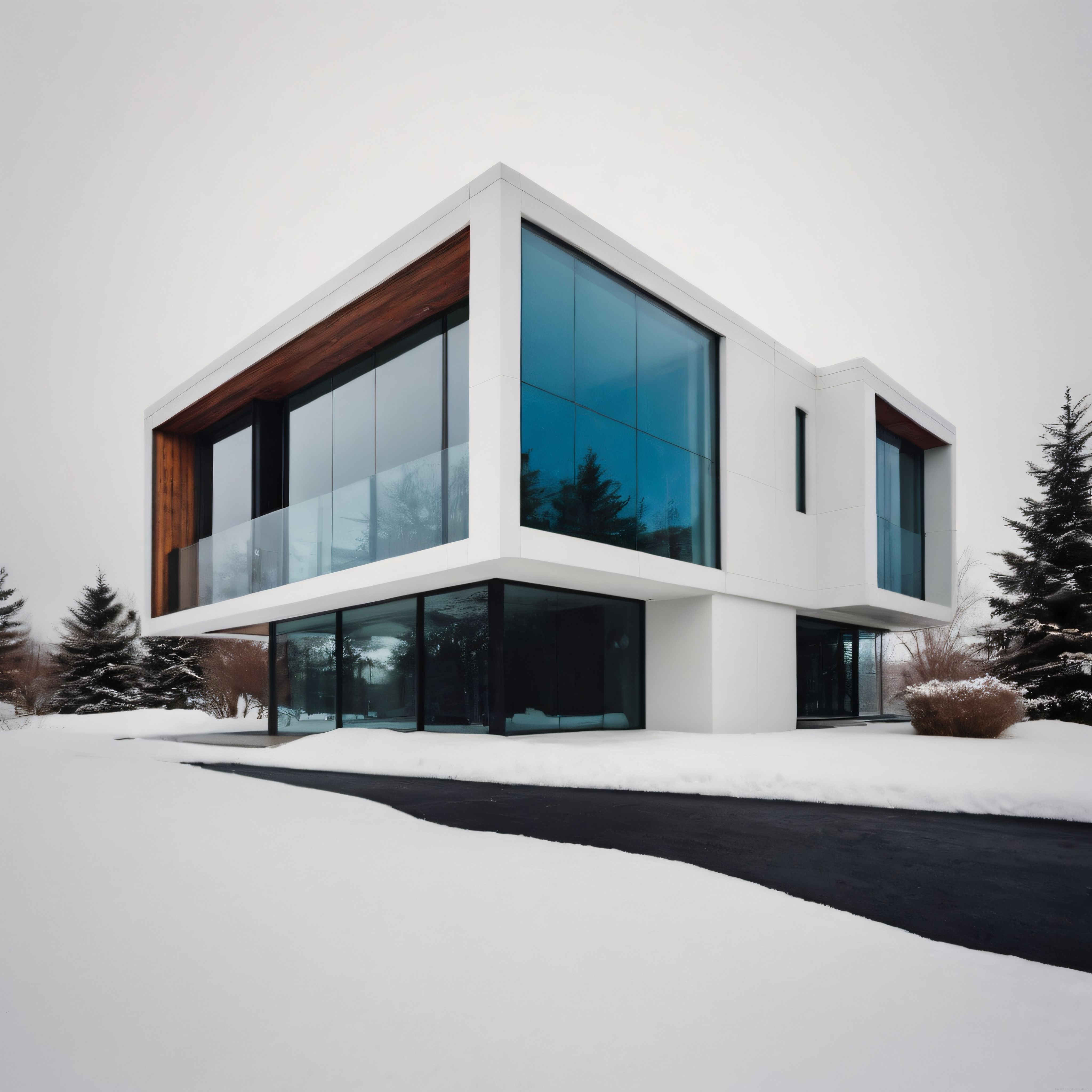 Kar ve Çam Ağaçları Arasında Sıradışı Modern Villa Mimarisinin Büyüsü