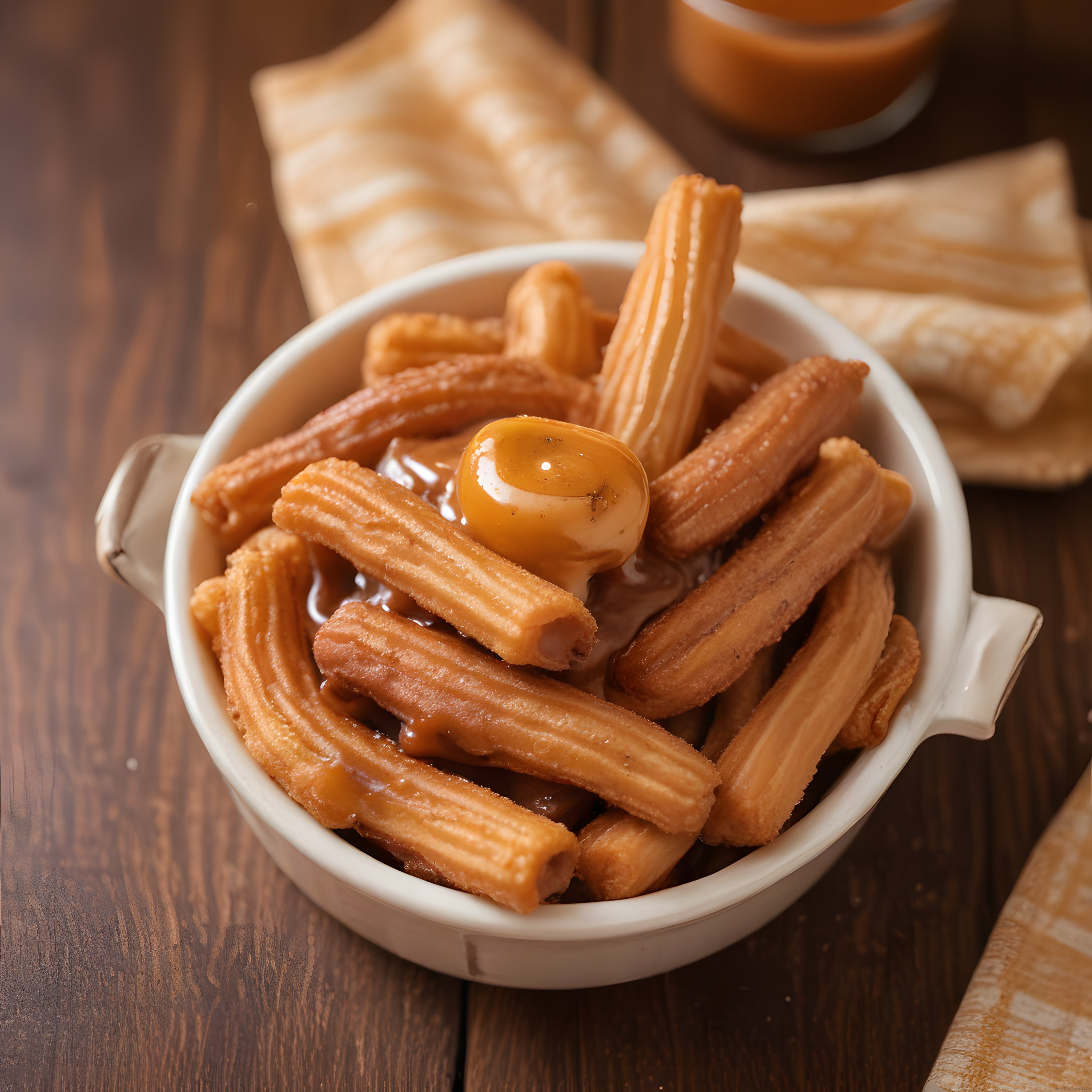 Karamel Soslu Churros: Ahşap Sunumda Çıtır Tatlı ve Kahve Eşlikçisi