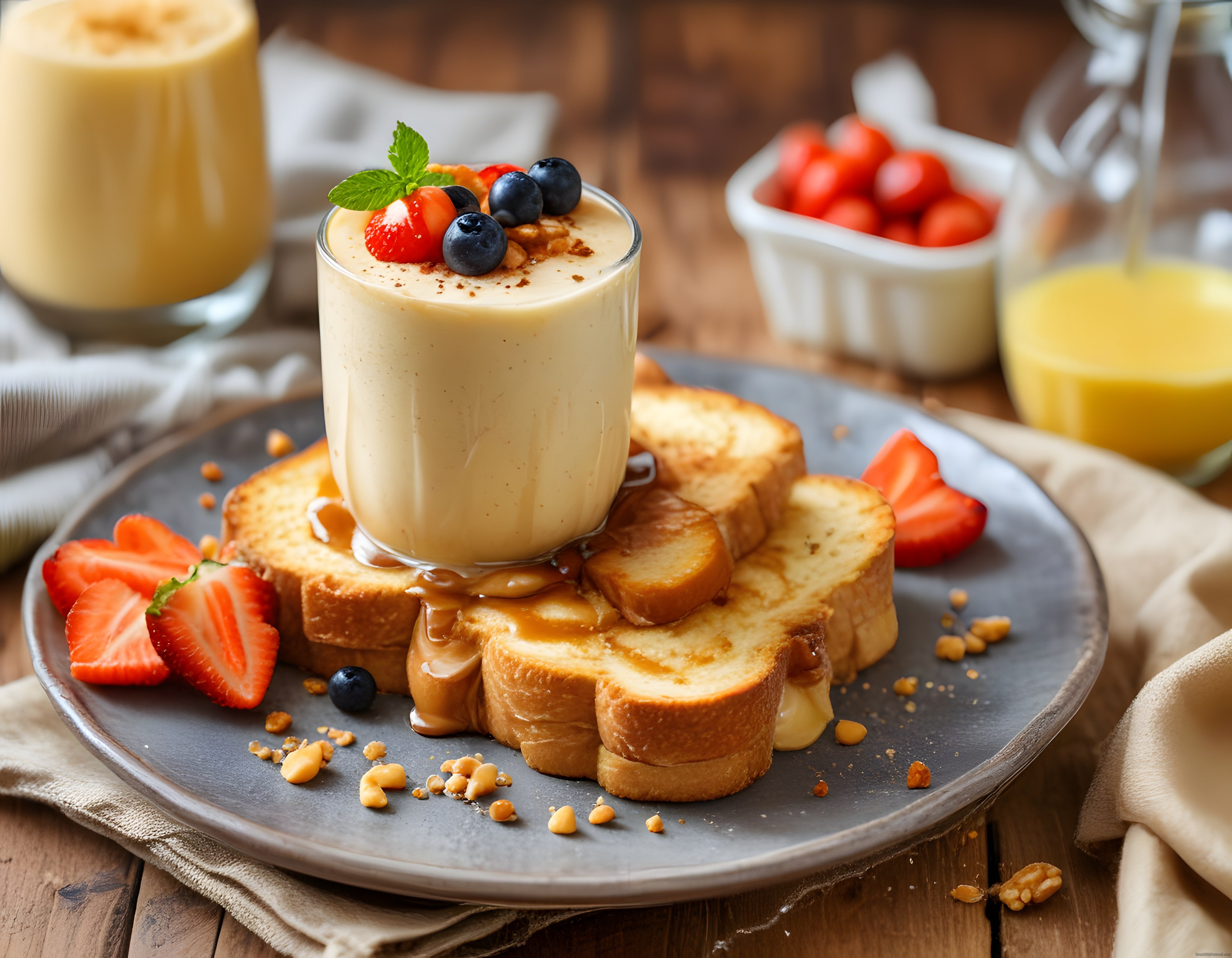 Karamel Soslu Fransız Tostu ve Orman Meyveli Puding ile Kahvaltı Keyfi