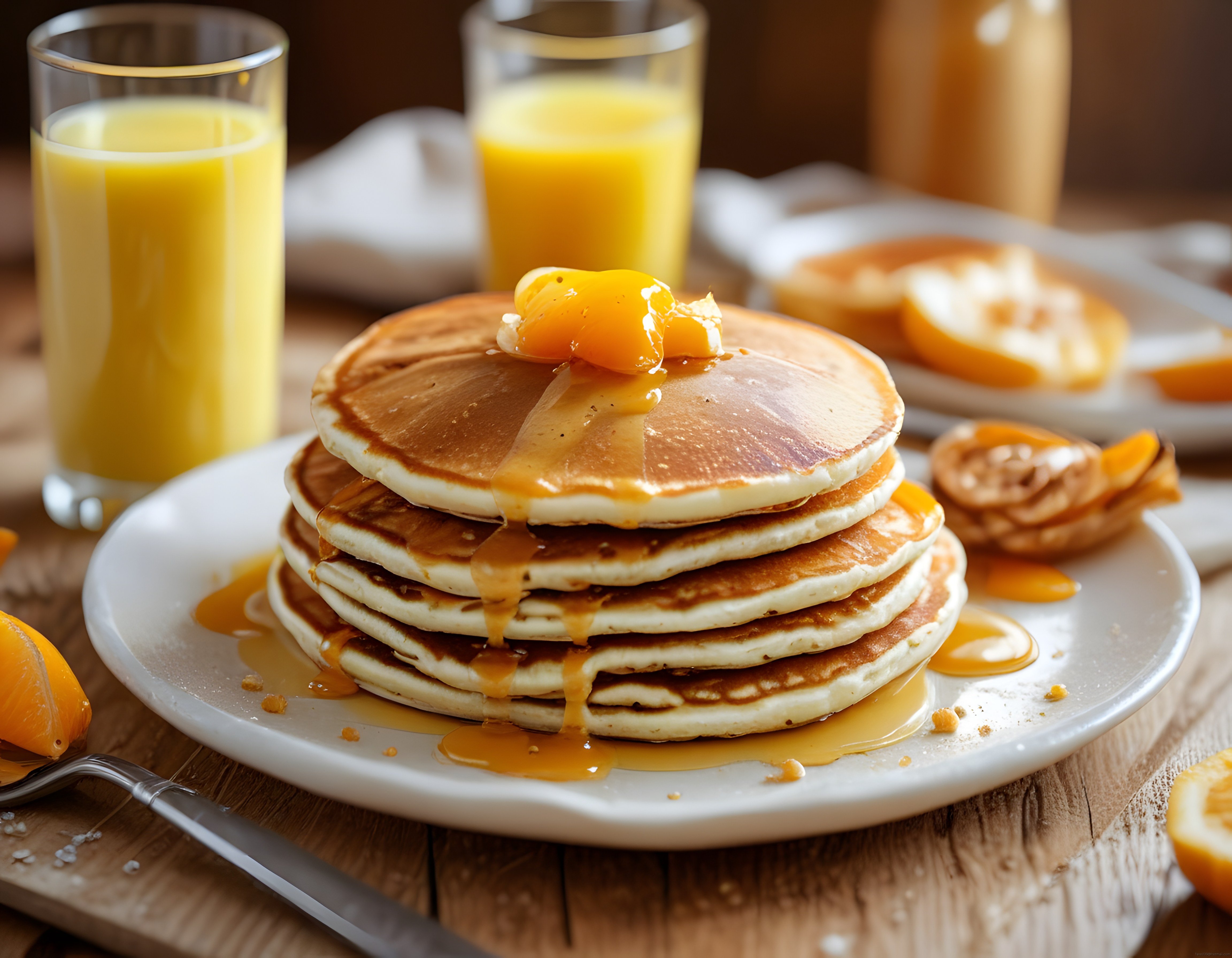 Karamel Soslu Portakallı Pancake Kulesi ile Harika Kahvaltı Keyfi