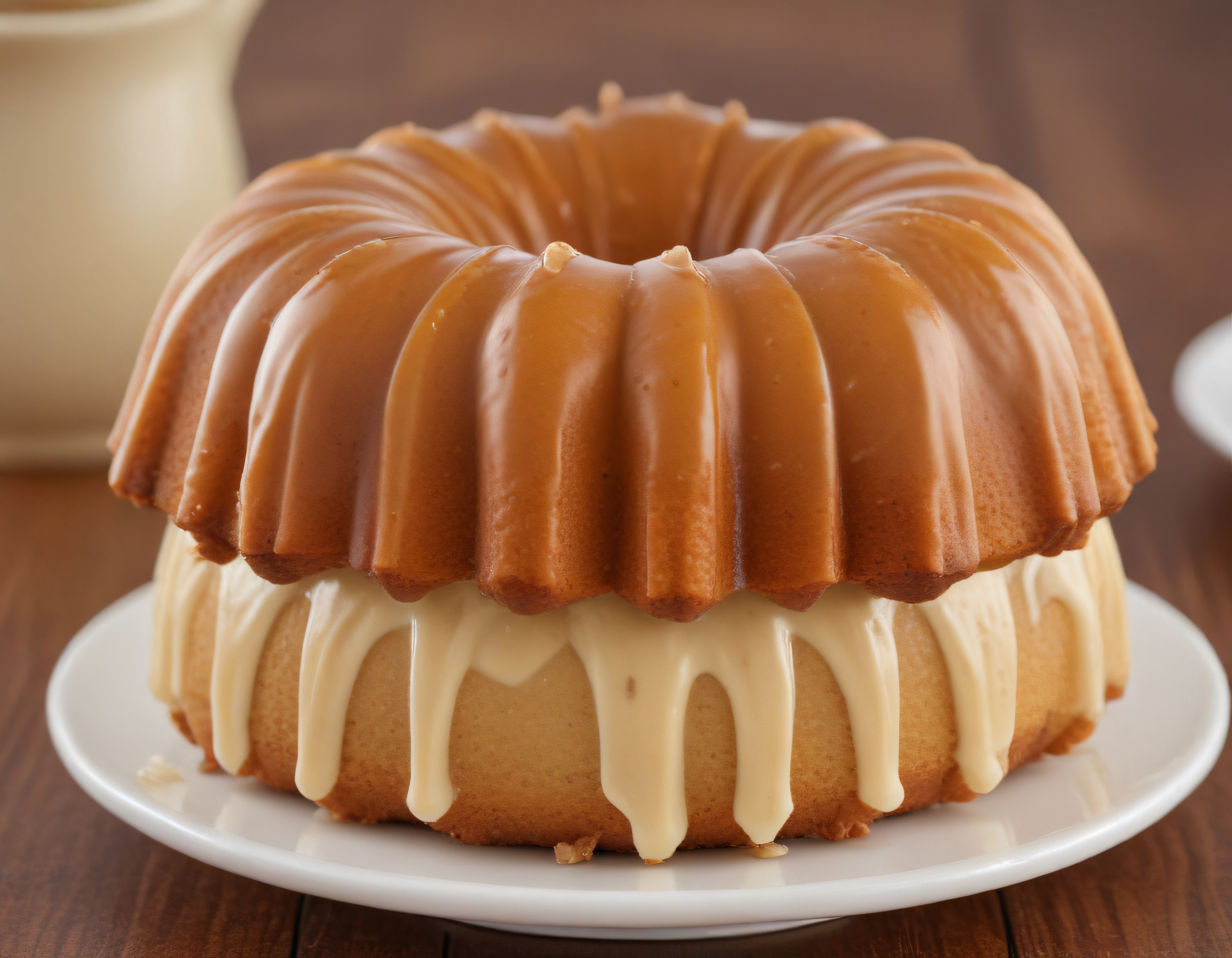 Karamel Soslu ve Beyaz Çikolata Kaplamalı İki Katmanlı Bundt Kek