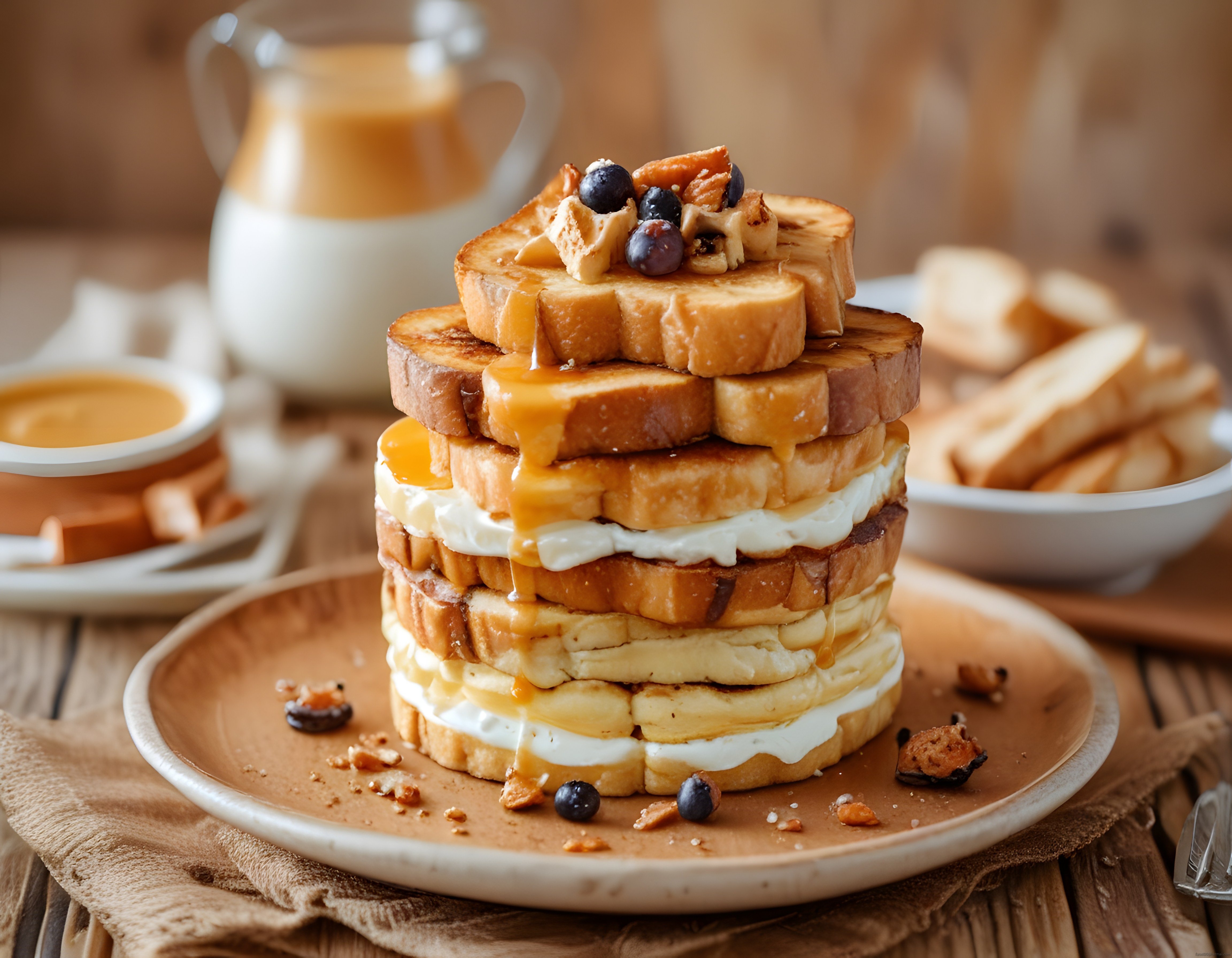 Karamel Soslu Yaban Mersinli French Toast Kulesi ile Premium Kahvaltı Keyfi