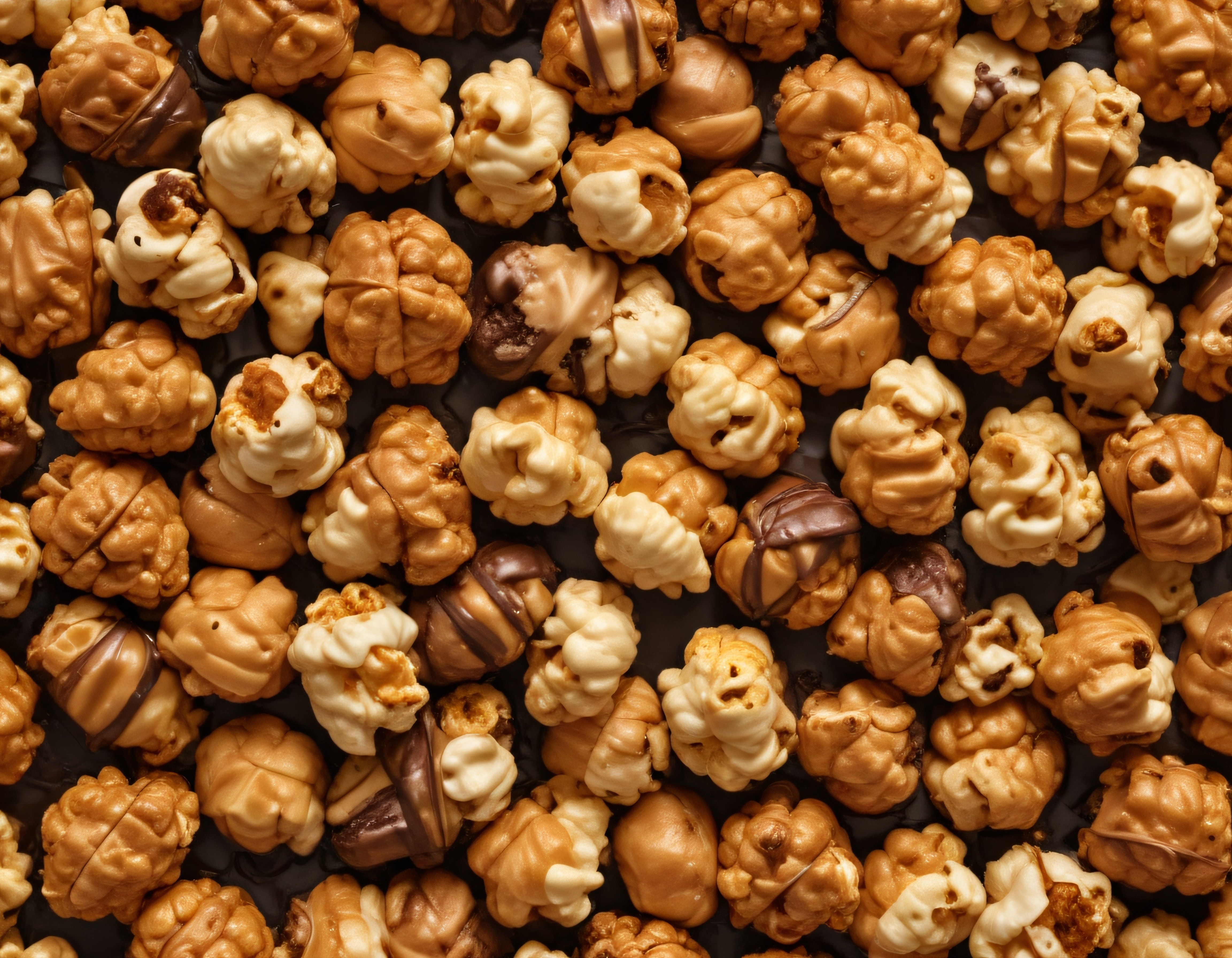 Karamel ve çikolatalı gourmet patlamış mısır çeşitleri yakın plan