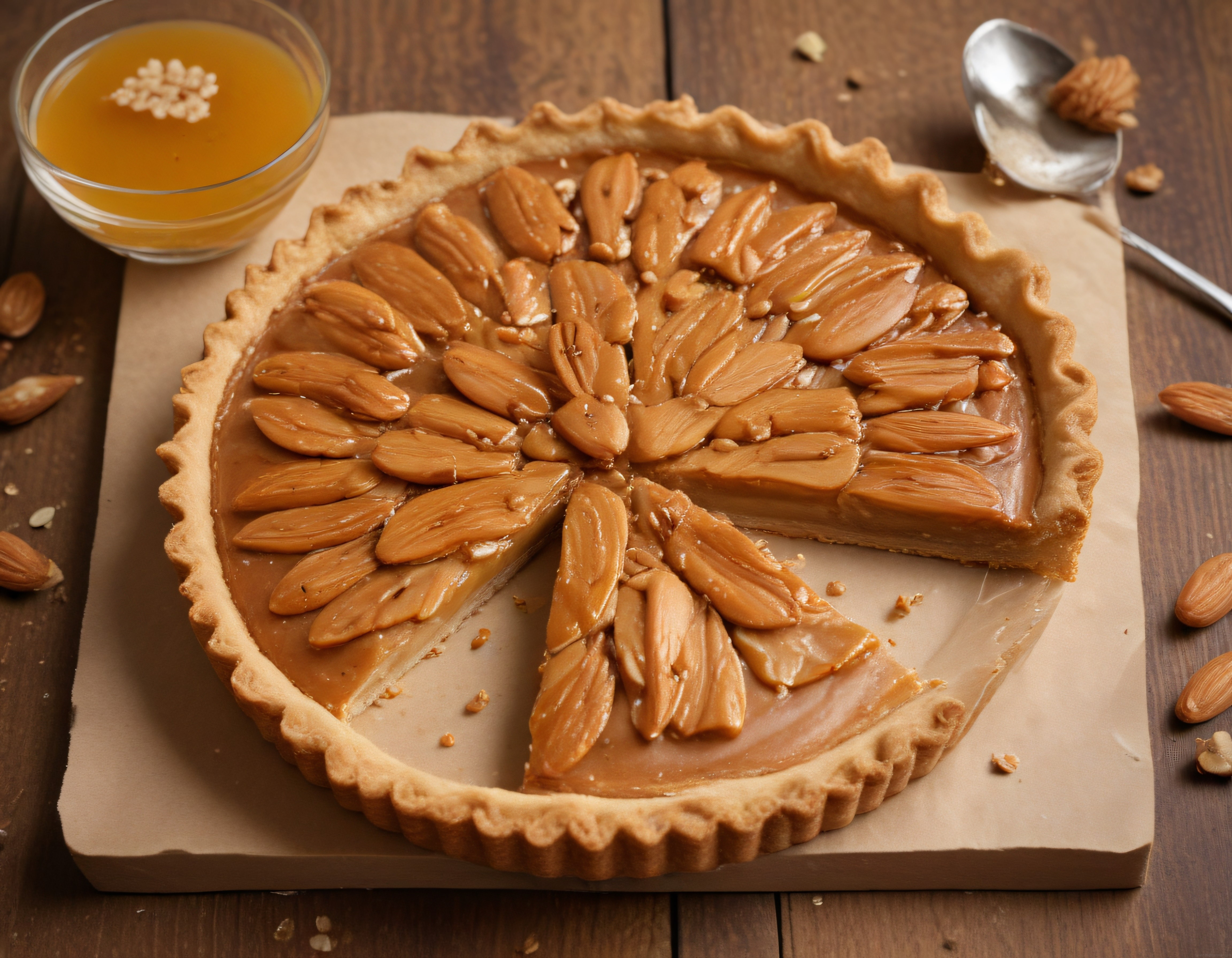 Karamelli bademli tart tarifi: çıtır hamurda ballı kavrulmuş badem dilimleri