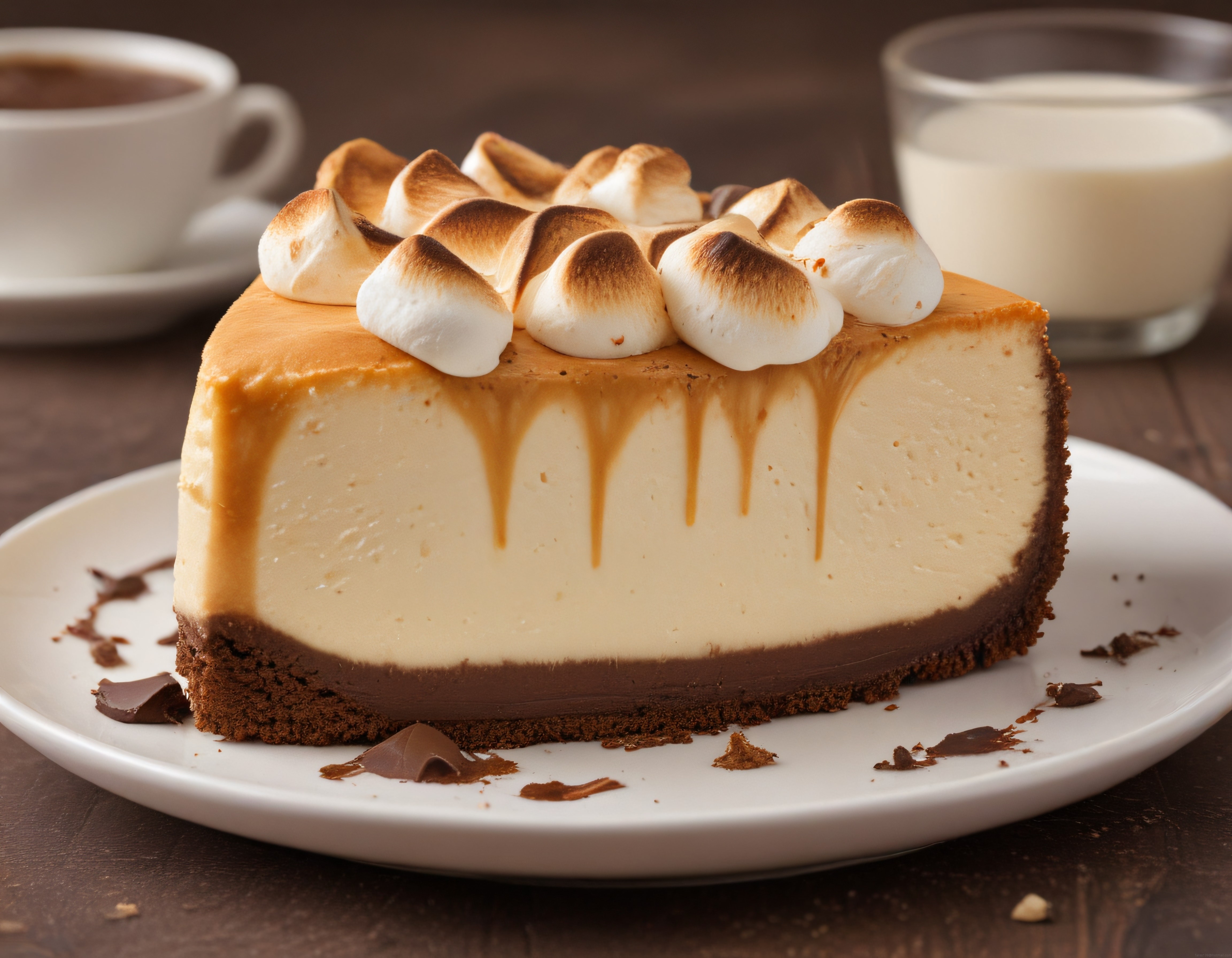 Karamelli Cheesecake Dilimi Üzerinde Yanık Beze ile Sıcacık Lezzet