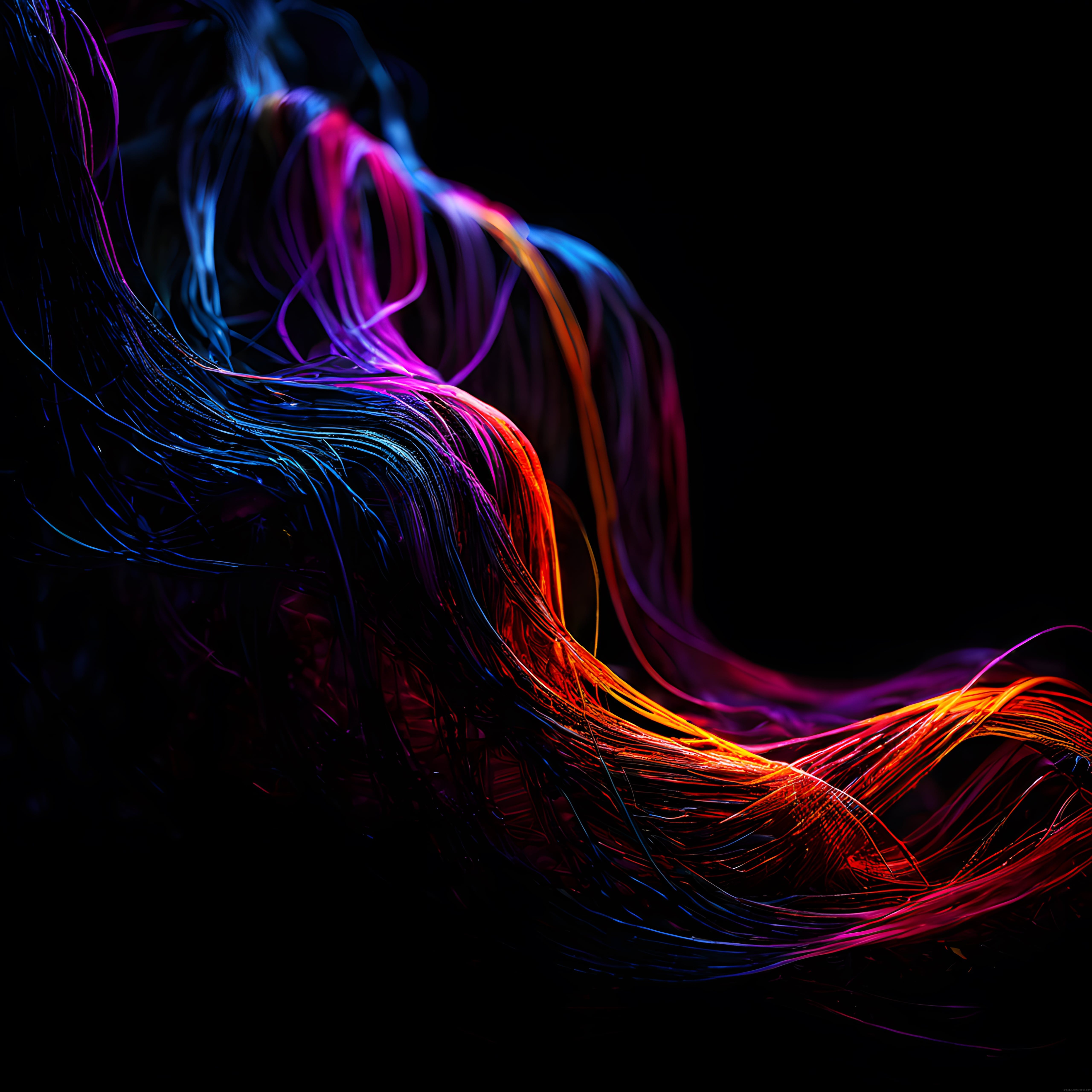 Karanda Neon Işık Şeritleriyle Soyut Dijital Sanat Kompozisyonu