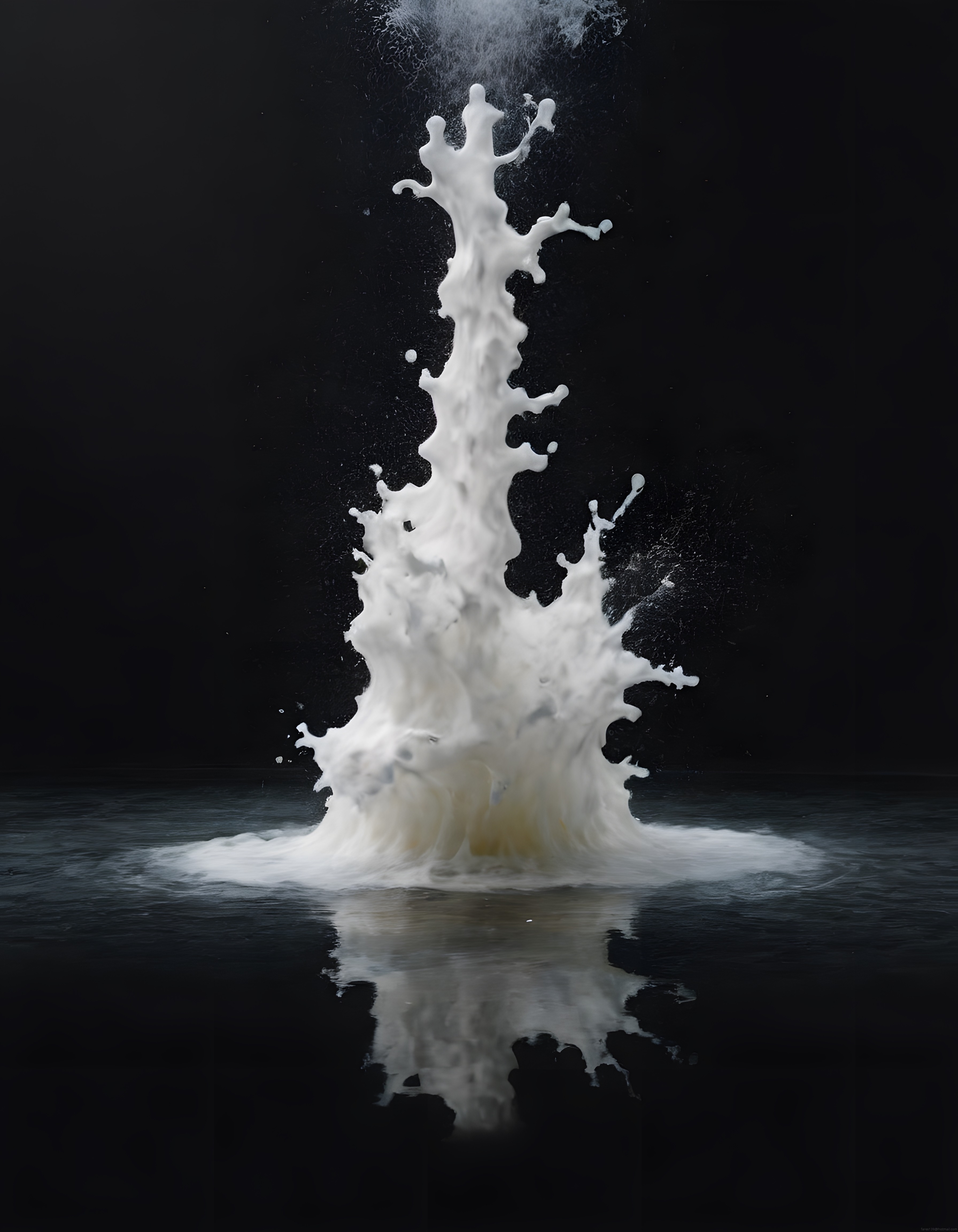 Karanlık Arka Planda Fışkıran Beyaz Sütün Dramatik ve Soyut Görüntüsü