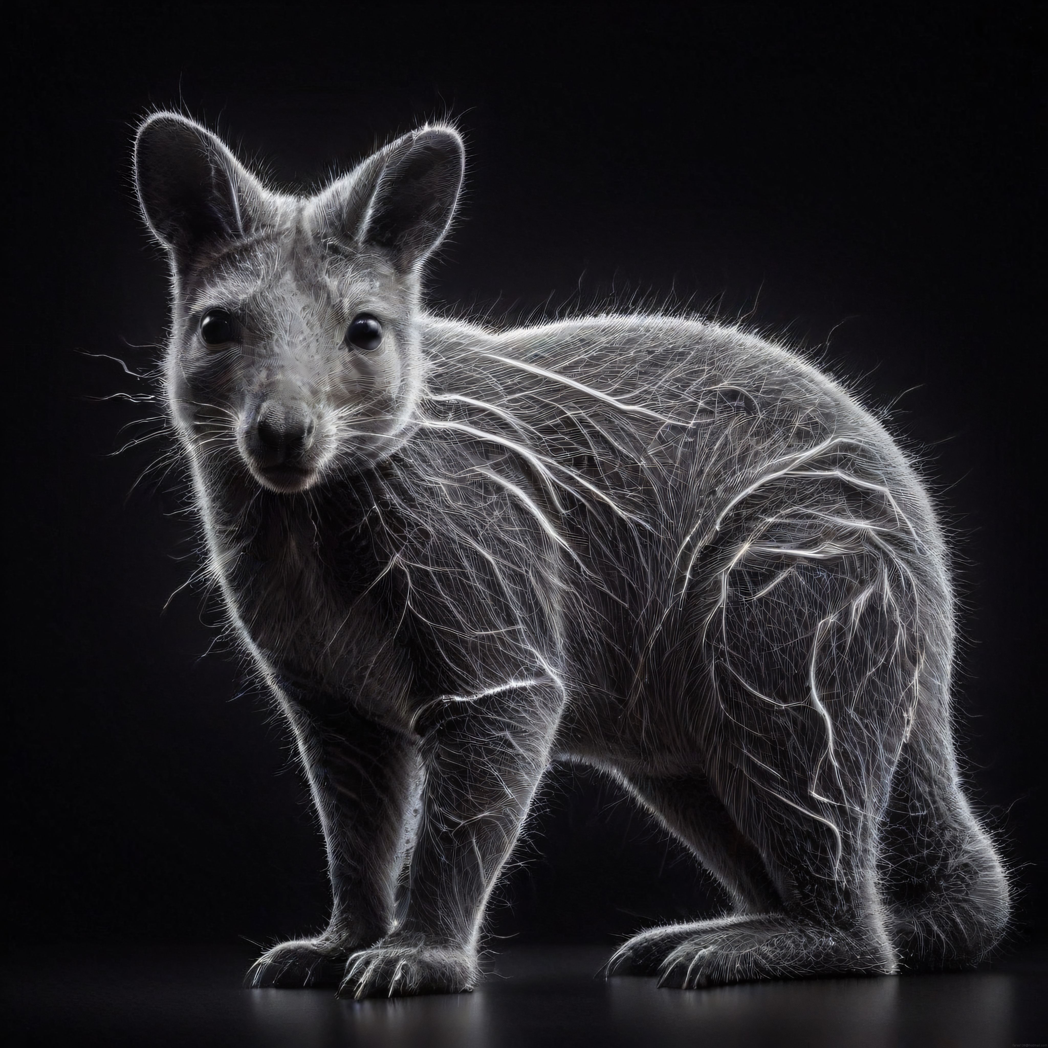 Karanlık Arka Planda Işık Çizgileriyle Oluşturulmuş Tavşan Formlu Dijital Eser