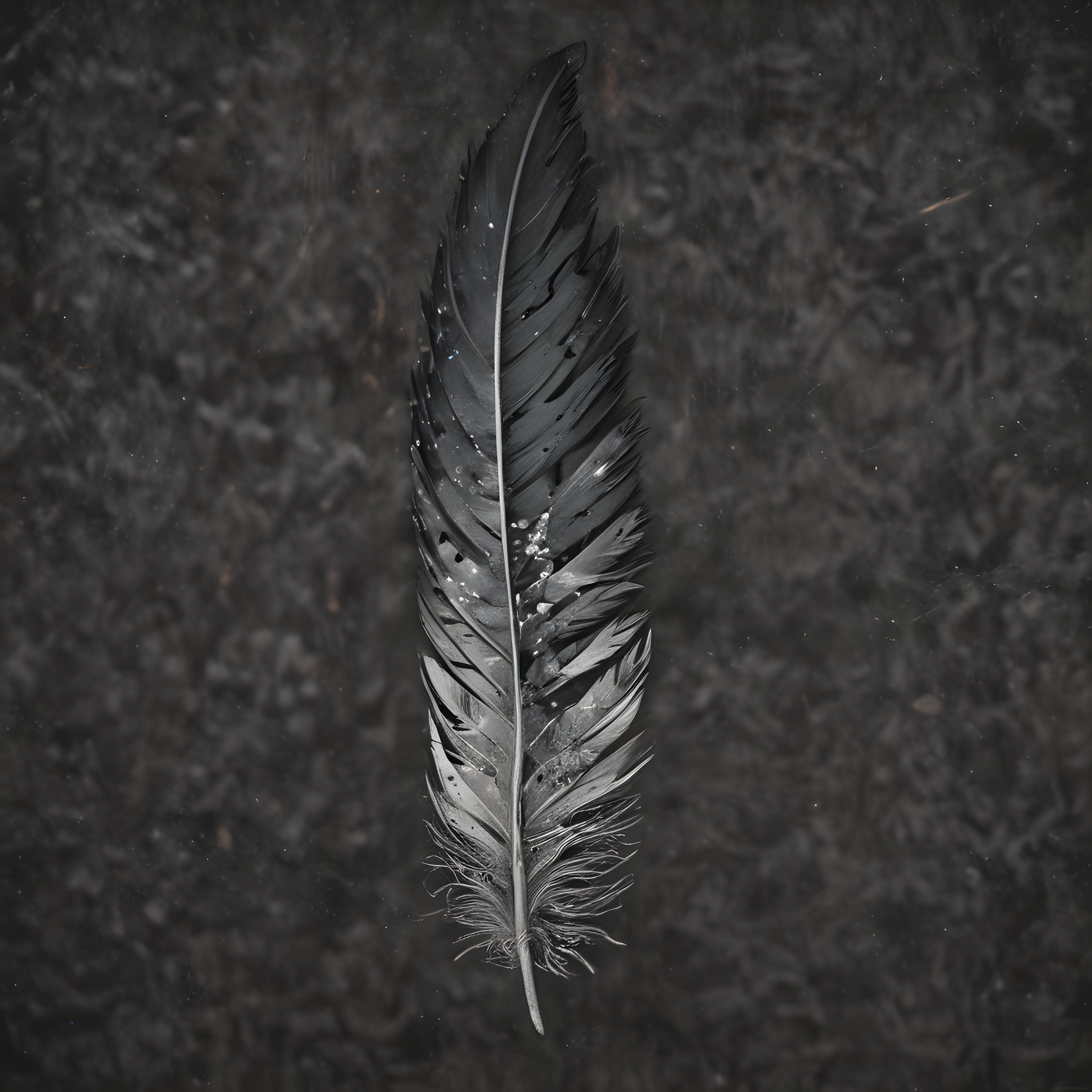 Karanlık arka planda izole edilmiş siyah tüyün sanatsal minimalist fotoğrafı
