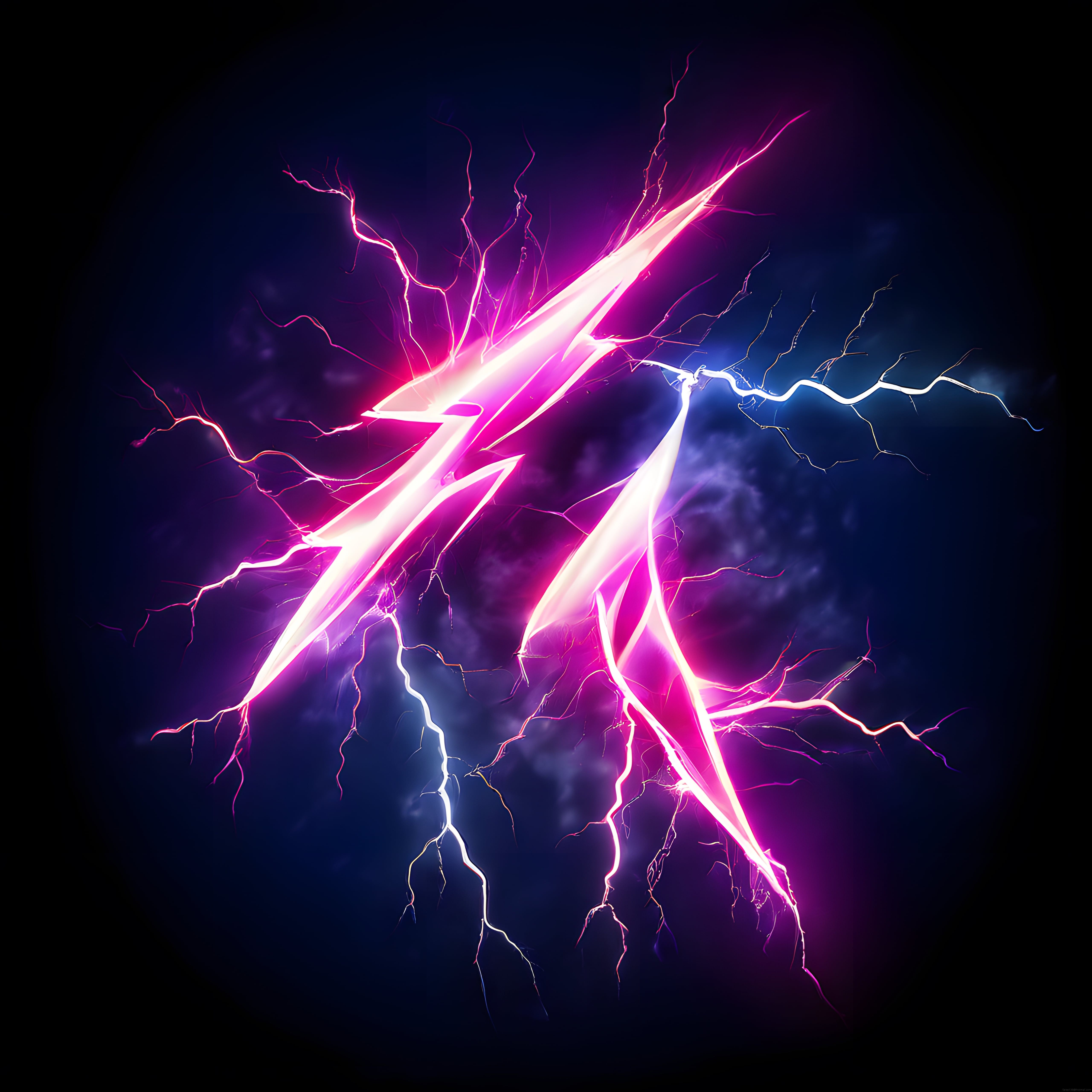Karanlık Arka Planda Neon Yıldırım ve Elektrik Enerjisi Dijital Sanat Eseri