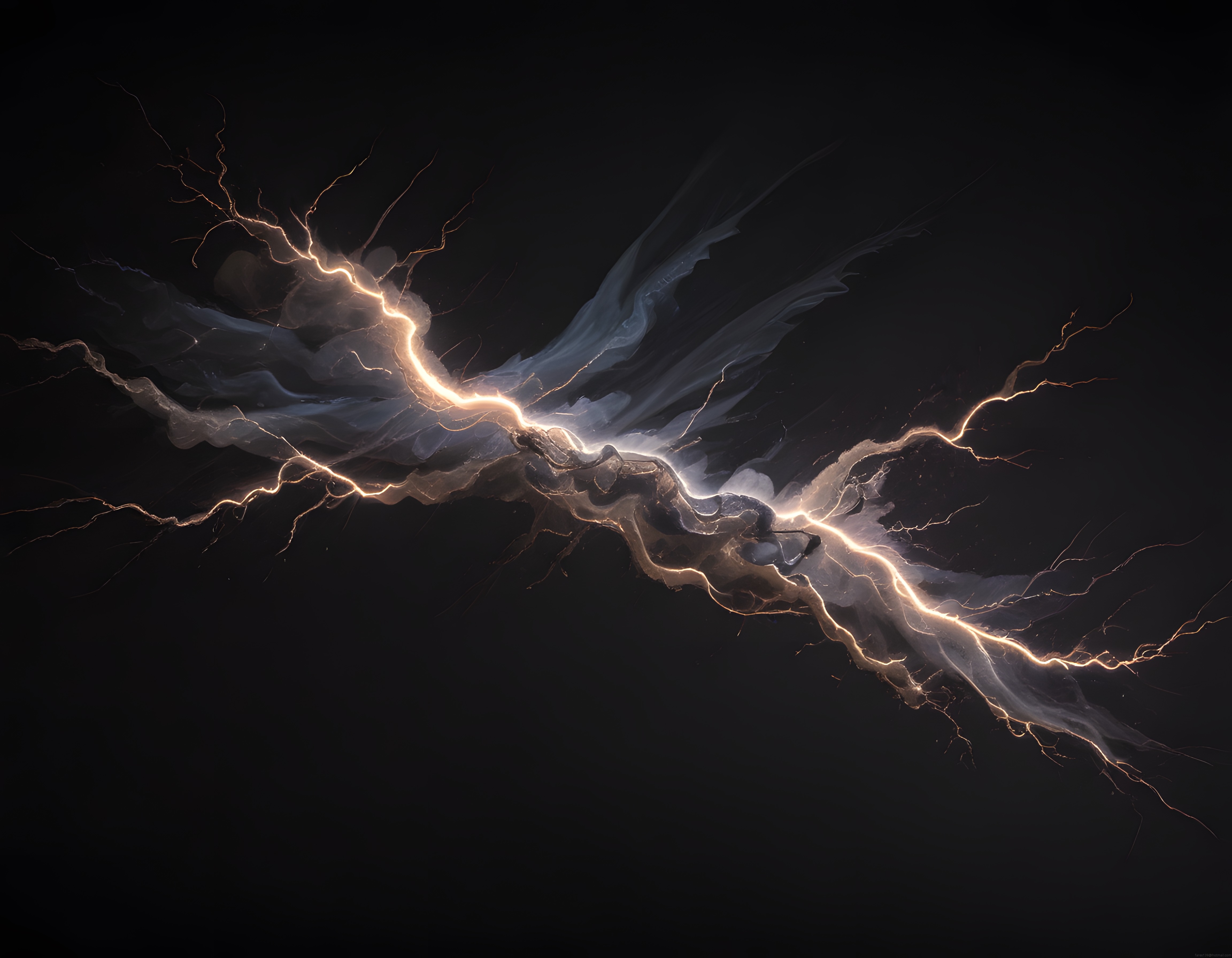 Karanlık Arka Planda Parıldayan Altın Rengi Soyut Elektrik Enerjisi ve Işık Akışı