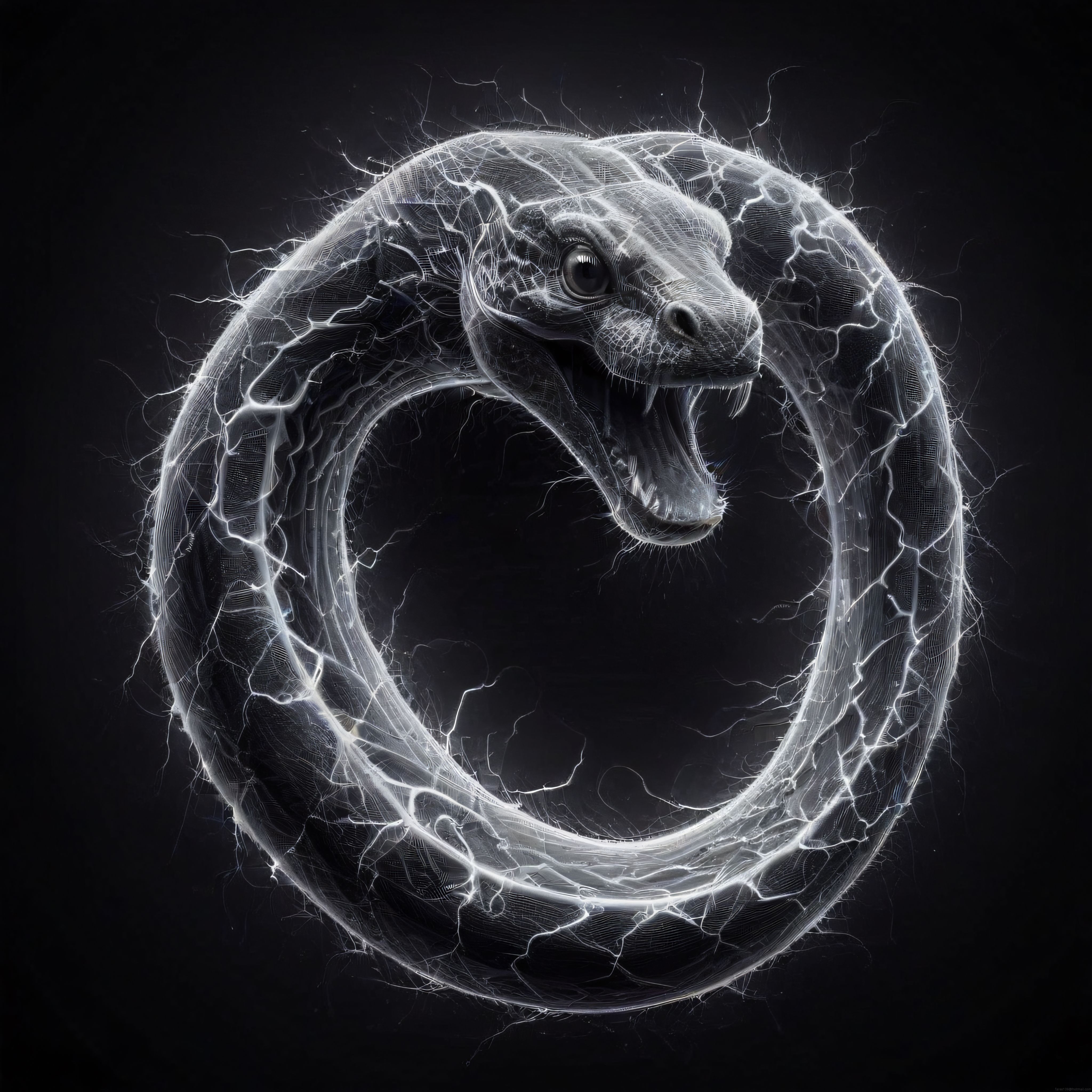 Karanlık Arka Planda Parıltılı Tel Kafes Ouroboros Yılan Dijital Sanat