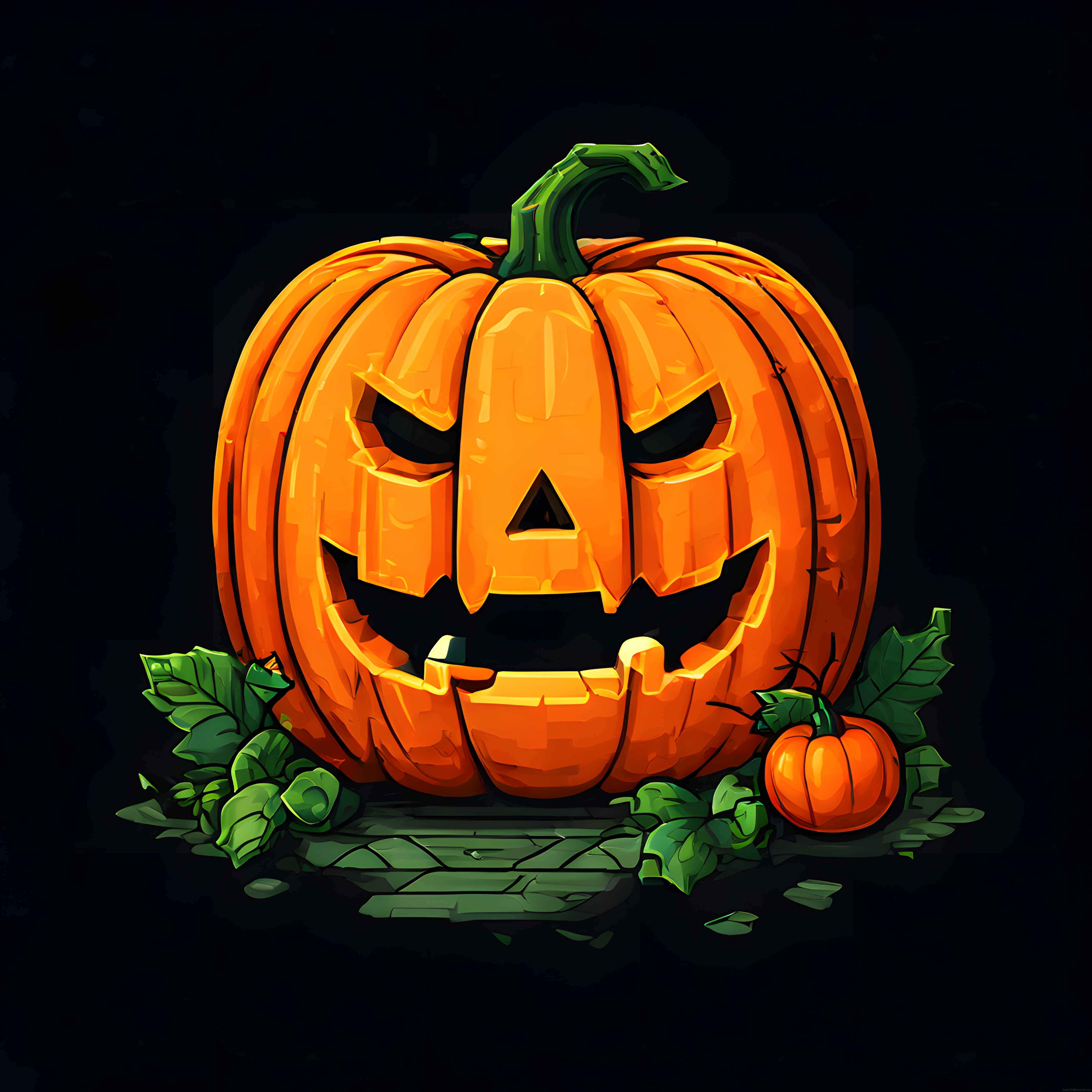 Karanlık Arka Planda Tehlikeli Gülümseyen Halloween Balkabağı Çizimi