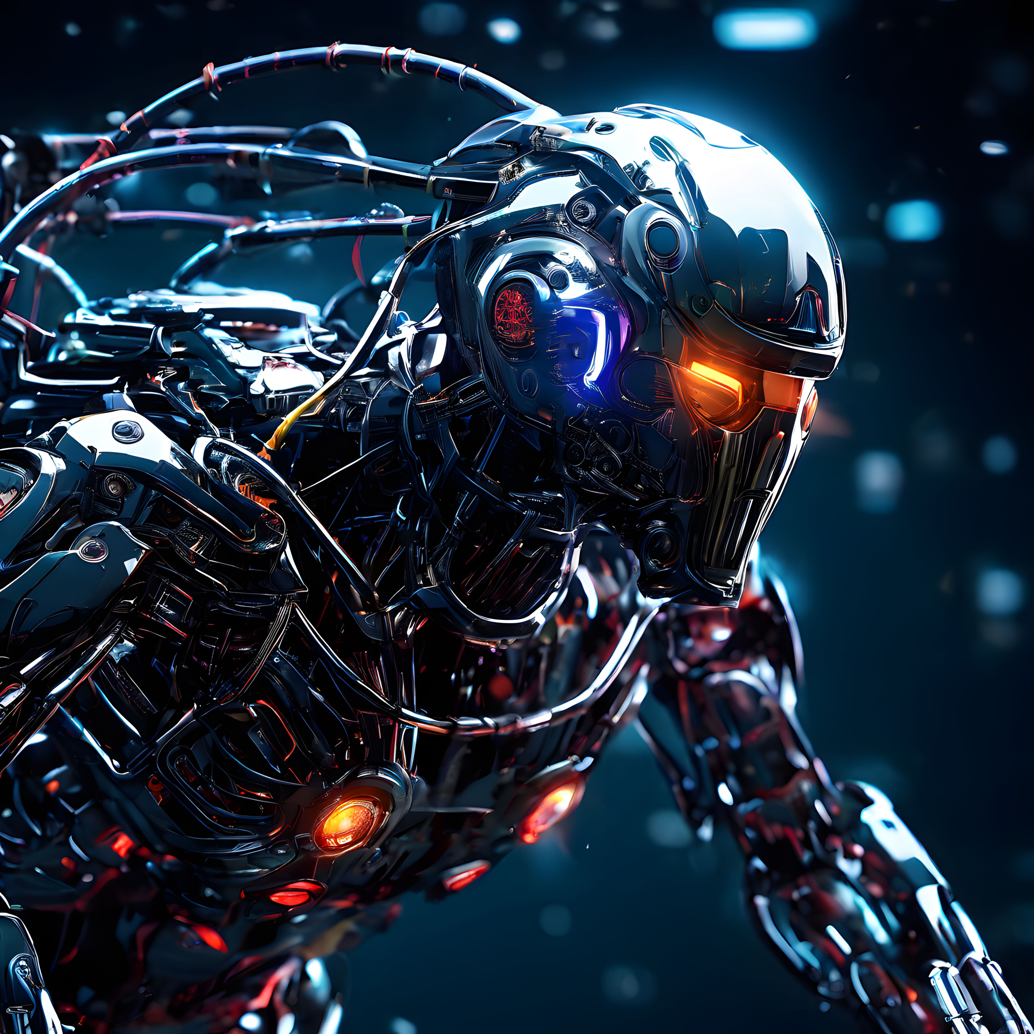Karanlık Arka Planda Turuncu Işıklarla Parlayan Mekanik Kartal Robot