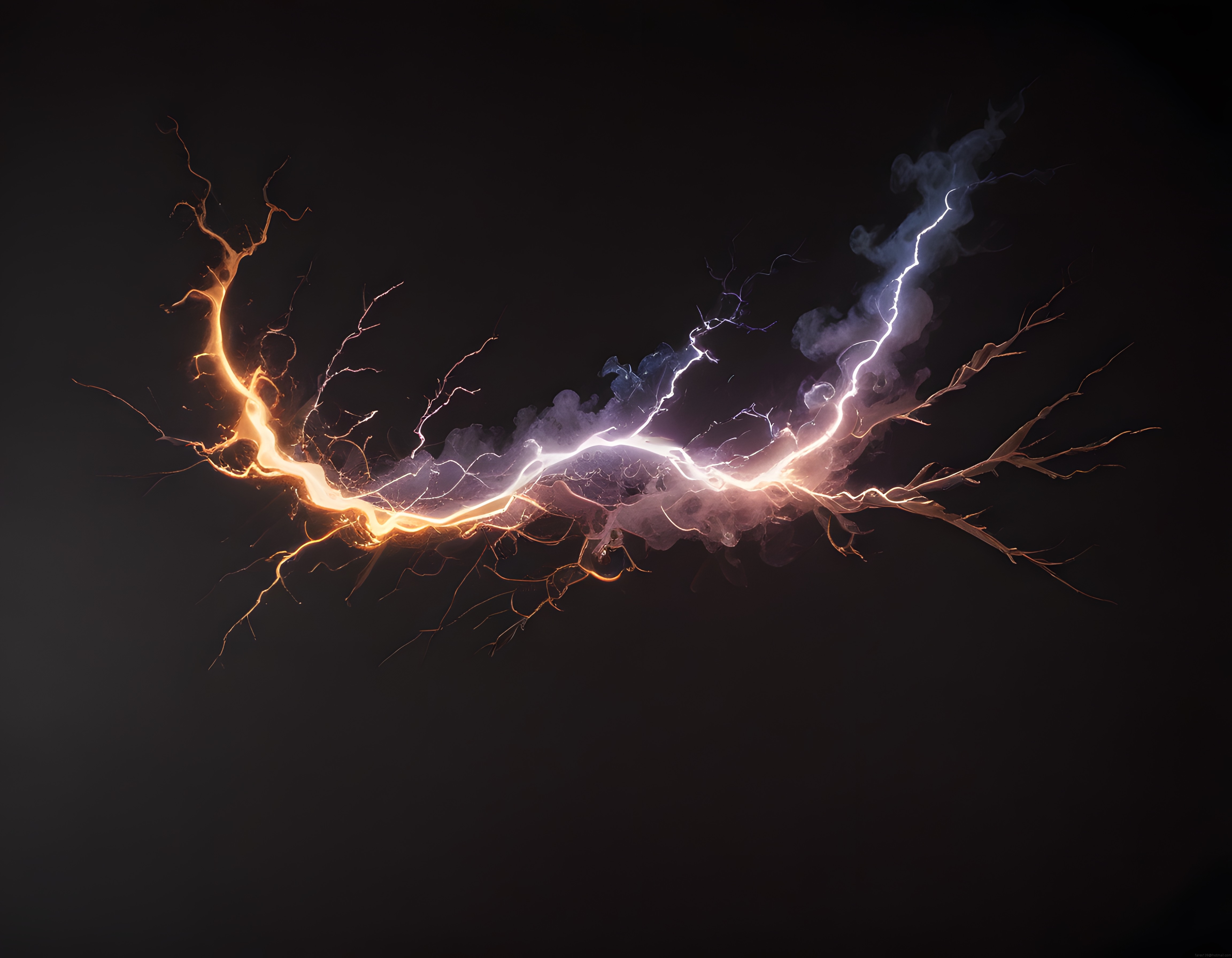Karanlık Arka Planda Turuncu ve Mor Tonlarında Elektrik Enerjisi Şimşekleri