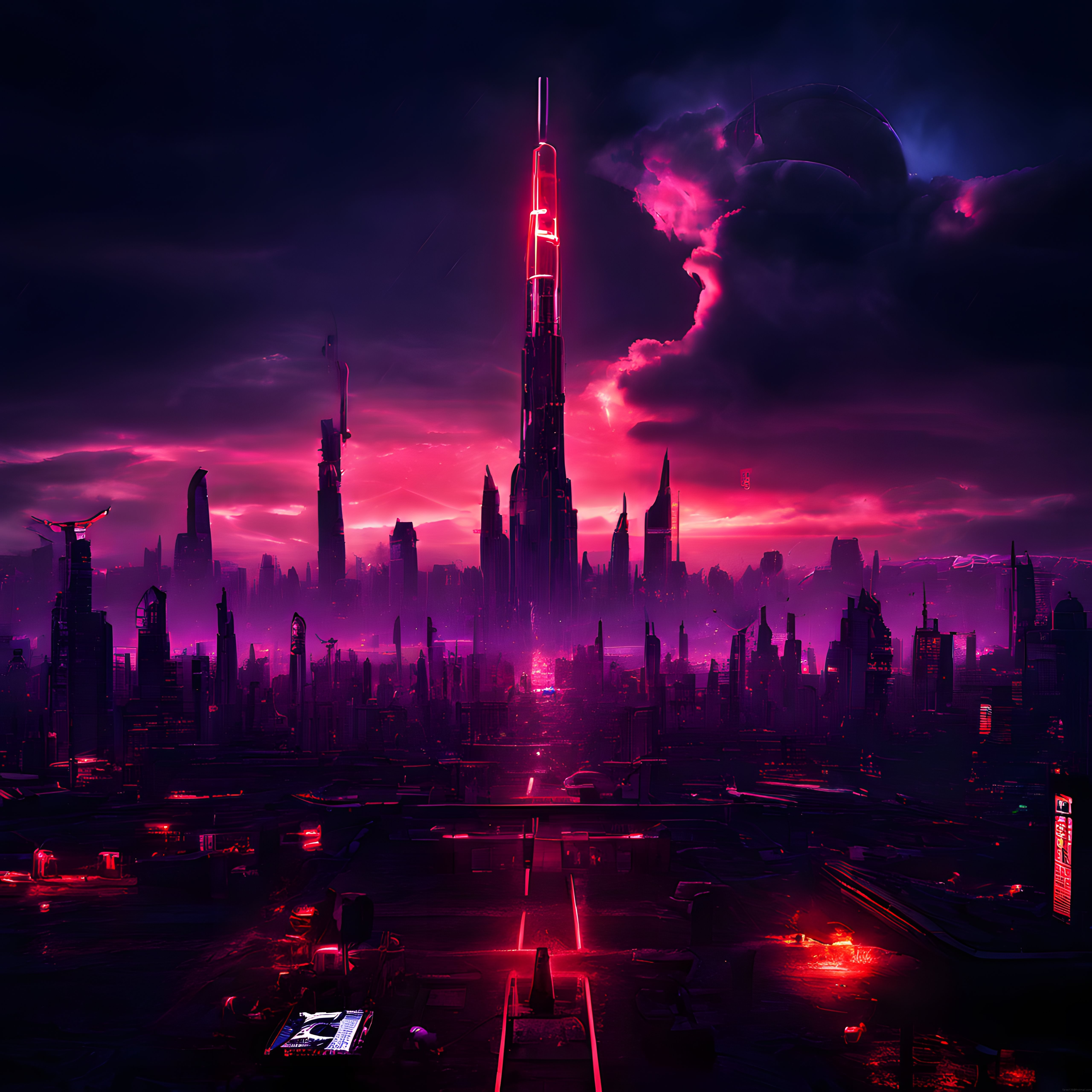 Karanlık Cyberpunk Metropolü: Neonlarla Aydınlanmış Distopik Gelecek Şehri