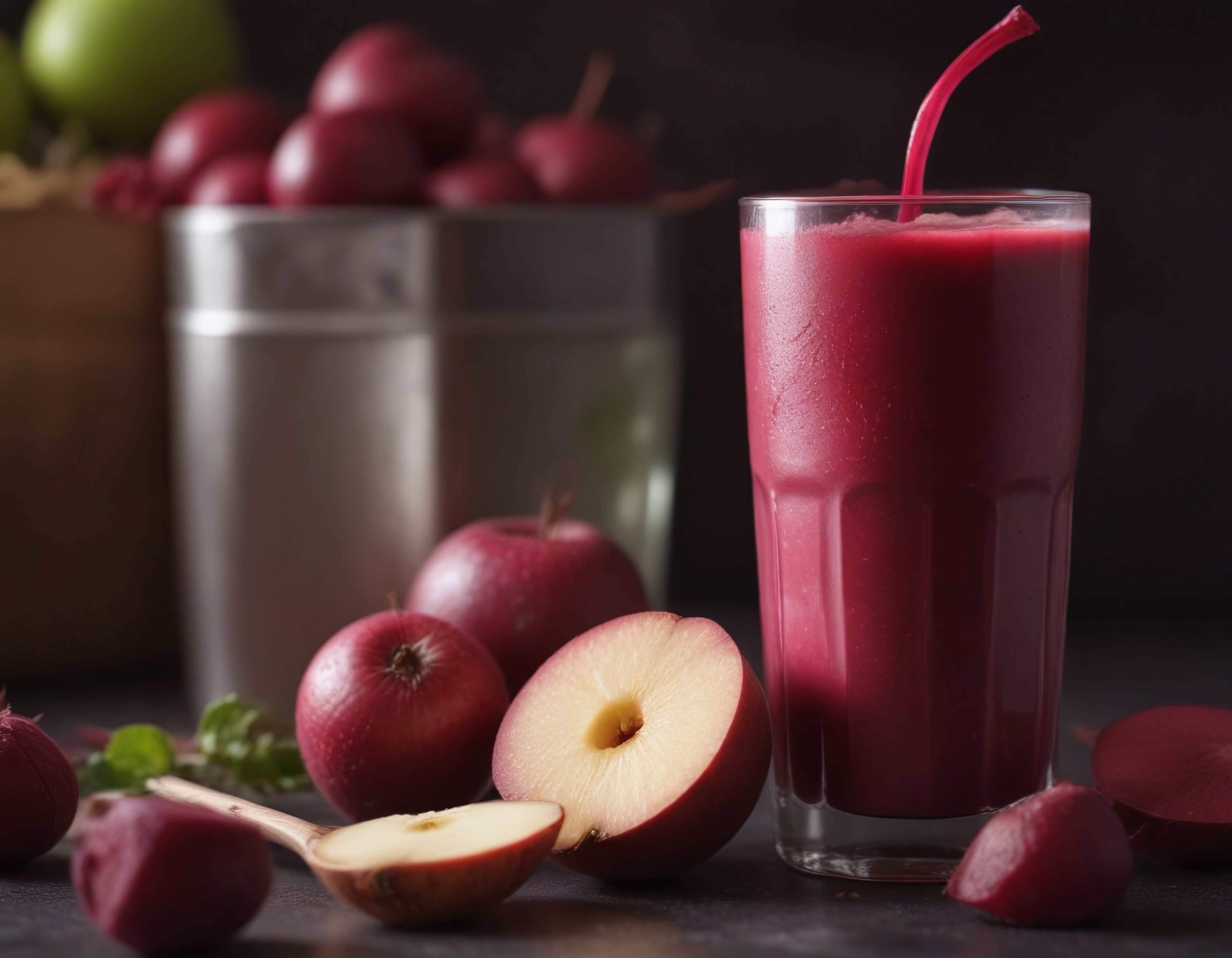 Karanlık Fonda Elma ve Pancarlı Kırmızı Smoothie: Sağlıklı ve Lezzetli