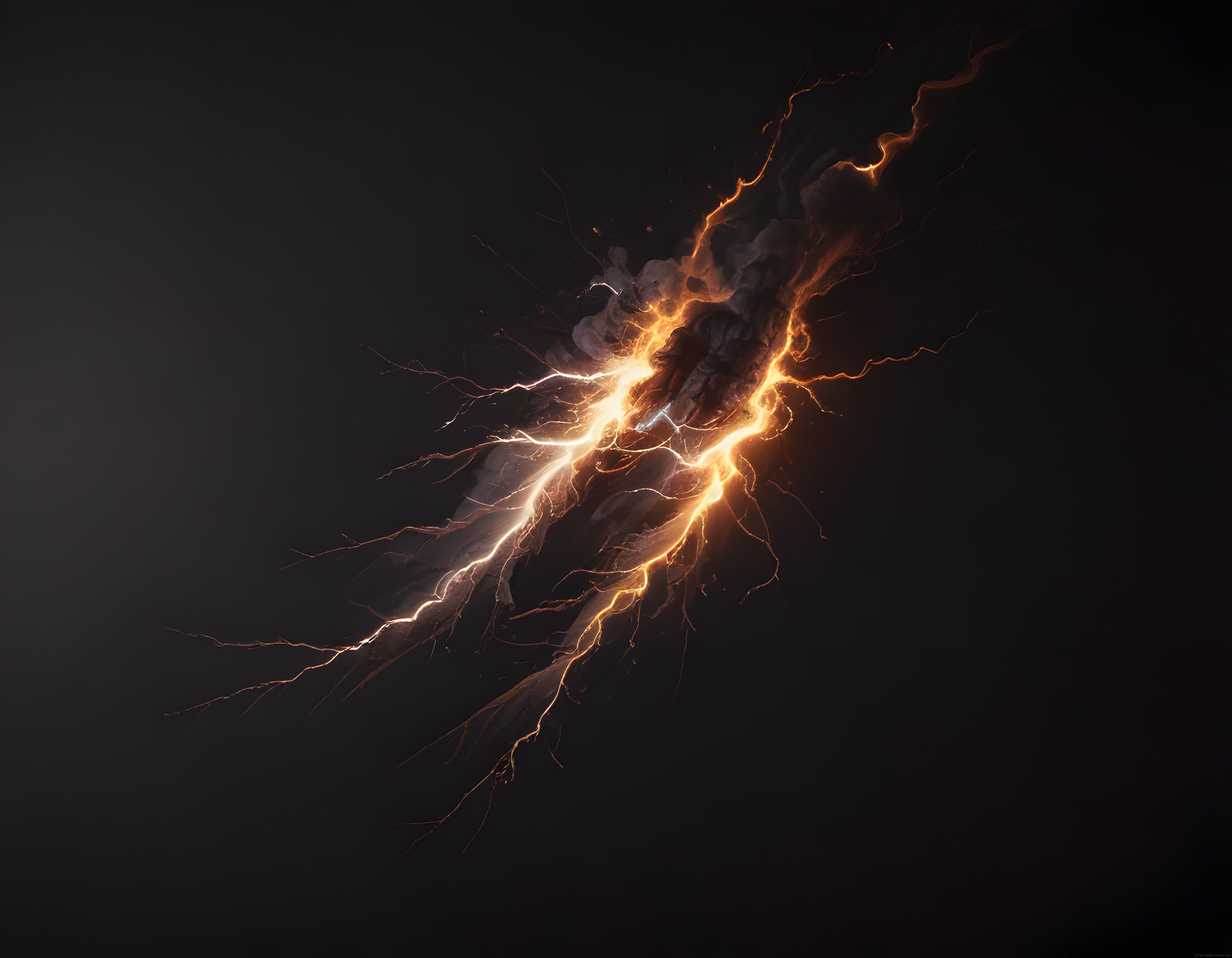 Karanlık Fonda Turuncu Yıldırım ve Elektrik Enerjisi Dijital Sanat