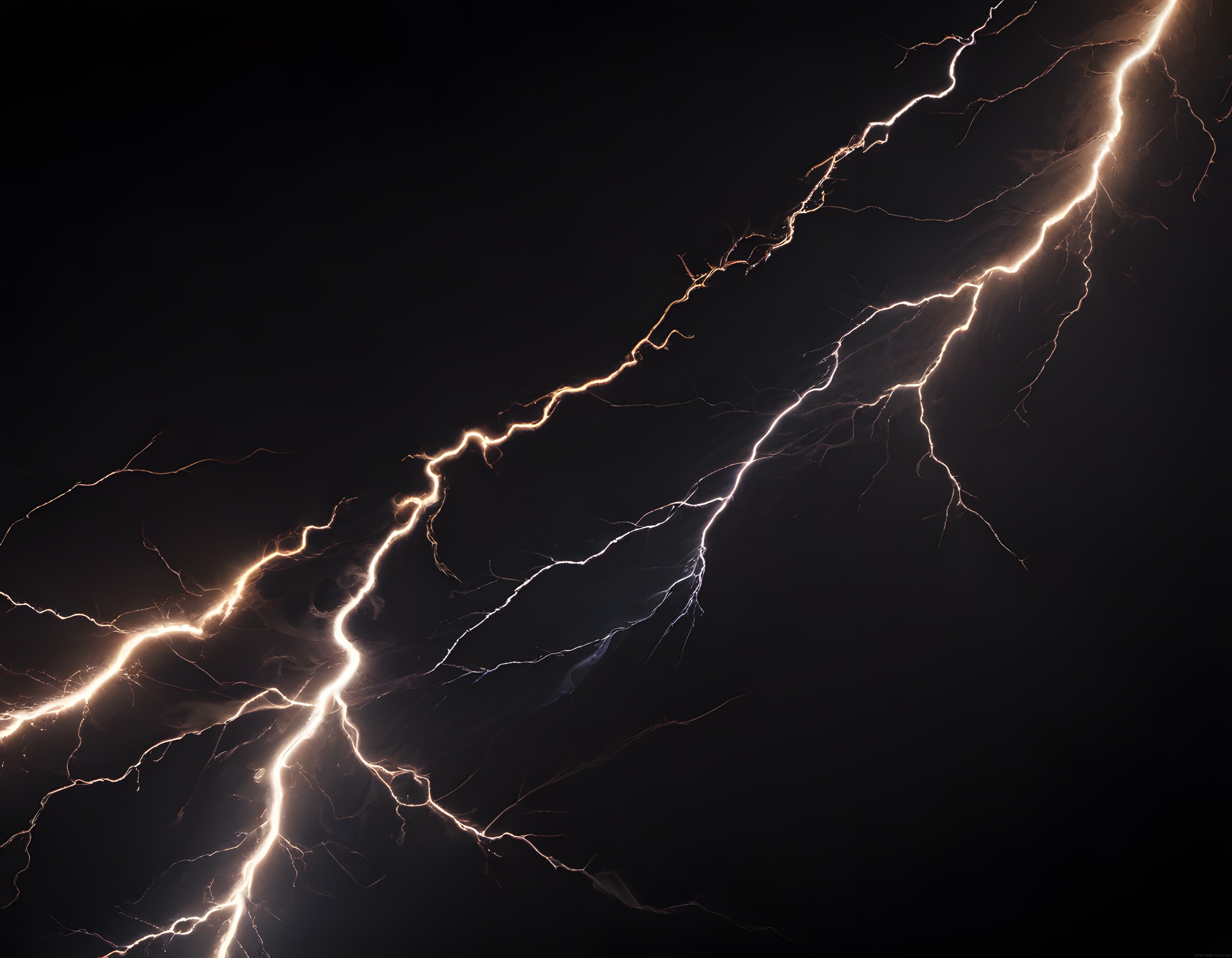 Karanlık gece gökyüzünde çakan parlak şimşekler ve atmosferik enerji