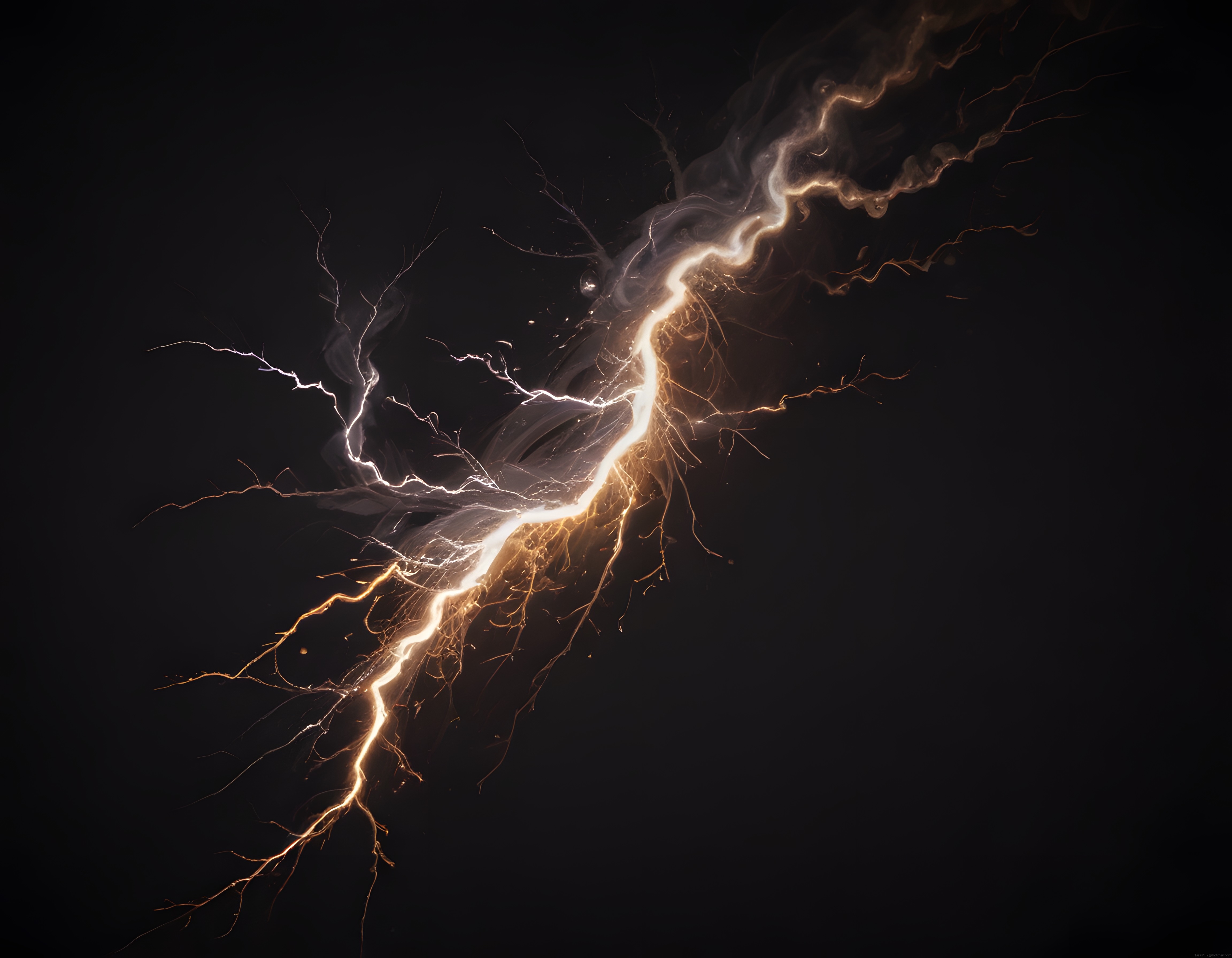 Karanlık Gecede Parlayan Altın Beyaz Yıldırım ve Elektrik Enerjisi Dalgalanması