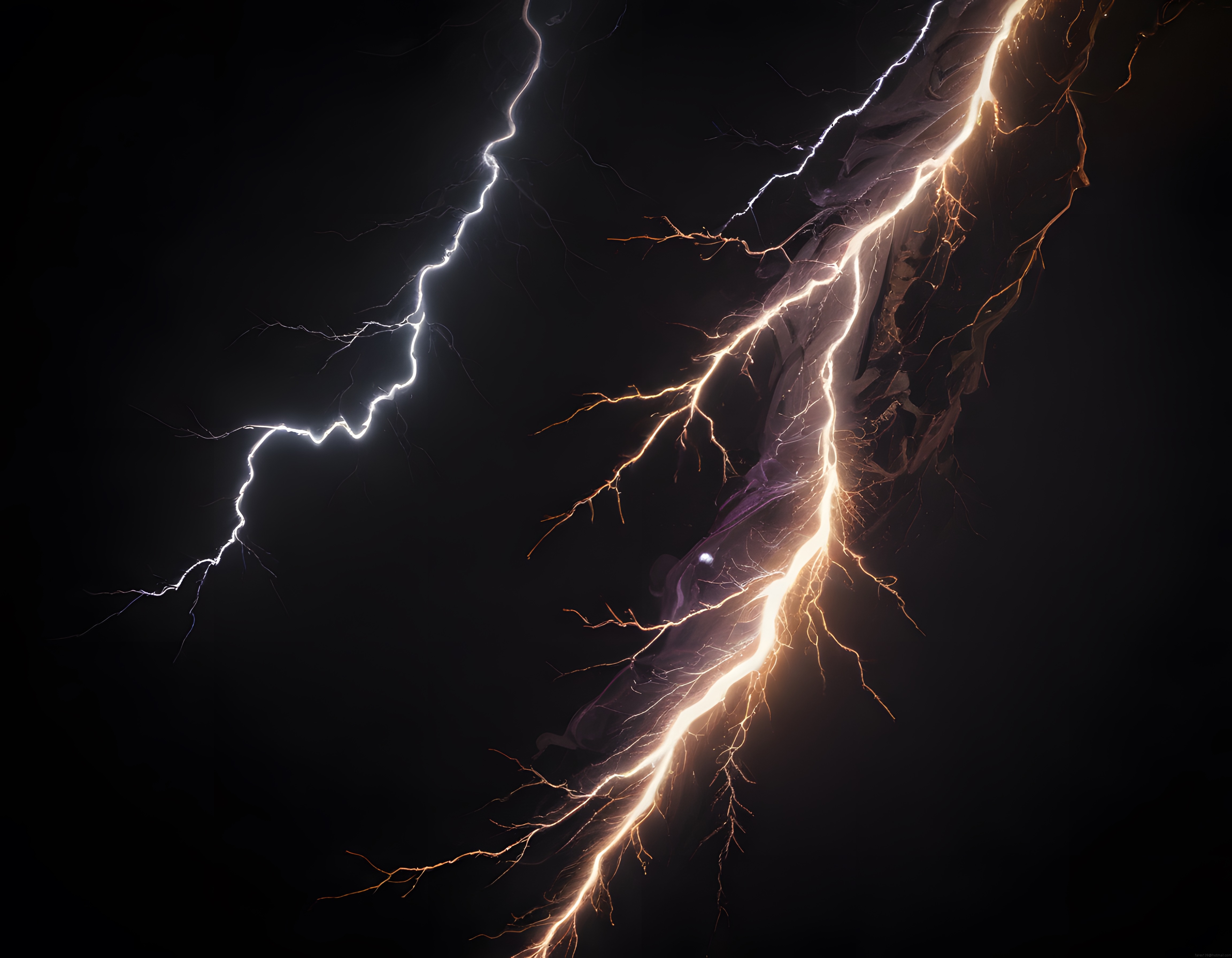 Karanlık Geceyi Aydınlatan Çift Renkli Şimşekler ve Elektrikli Atmosfer
