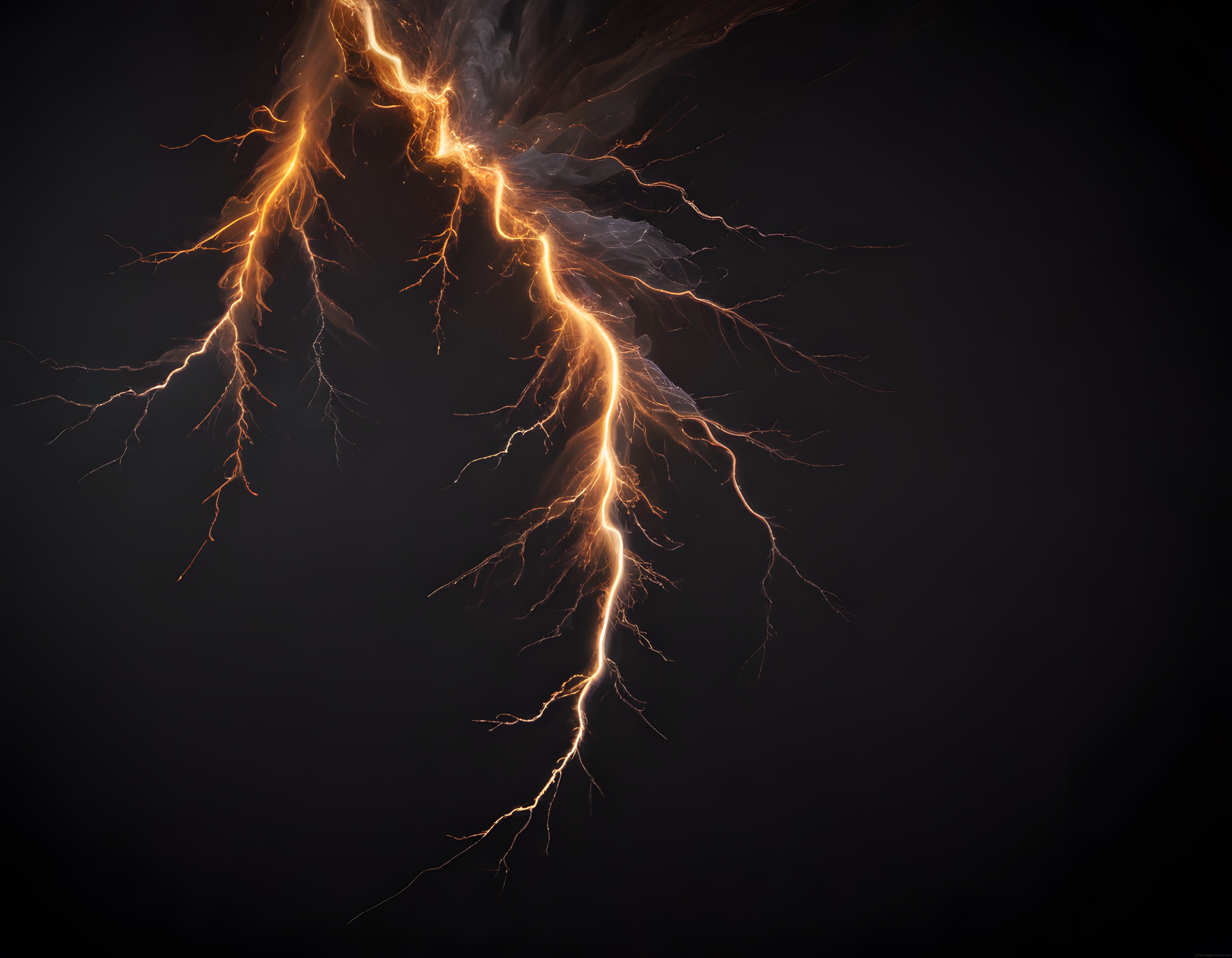 Karanlık Gökte Parıldayan Altın Sarısı Yıldırım ve Elektrikli Atmosfer