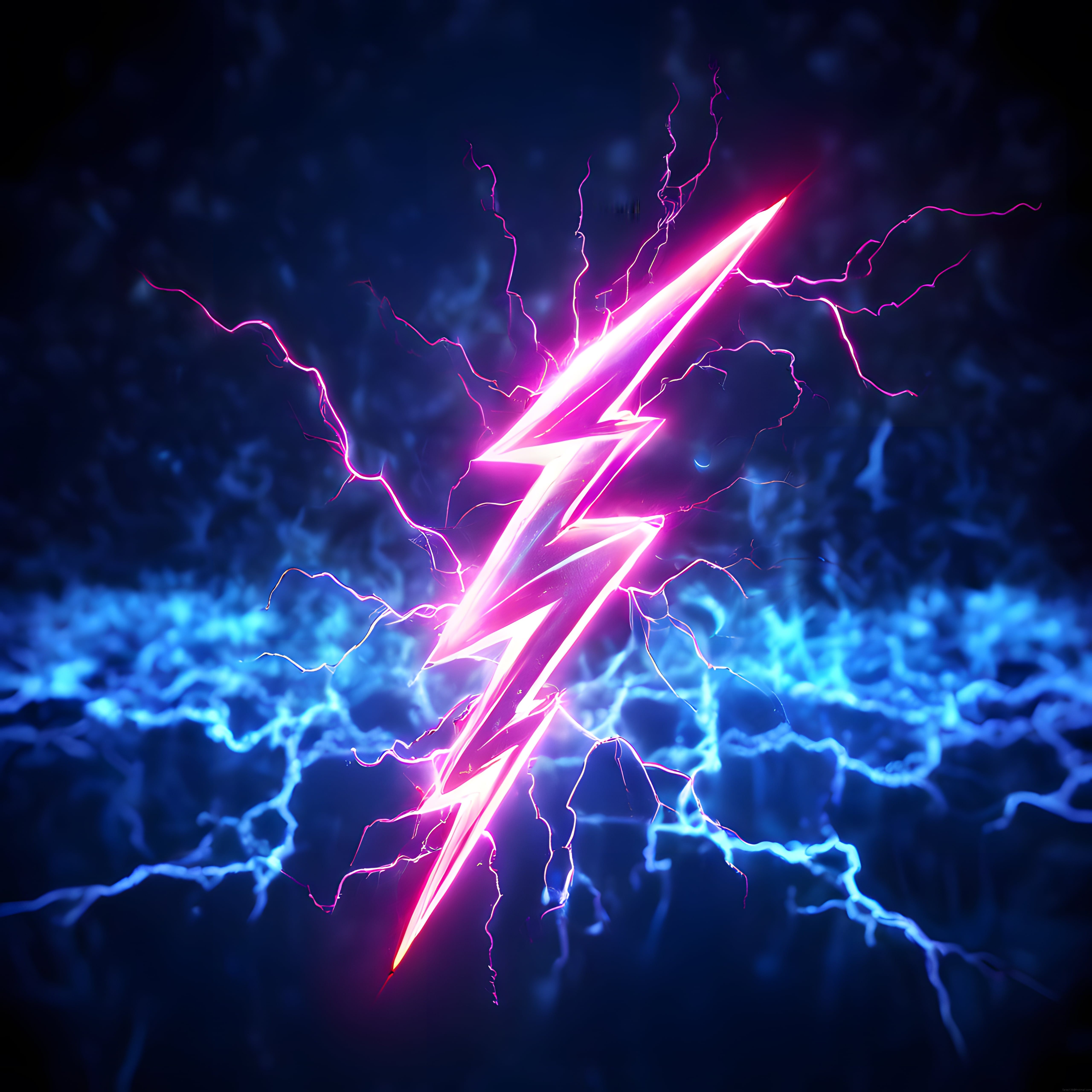 Karanlık Gökyüzünde Parlayan Neon Pembe Şimşek ve Elektrik Etkisi