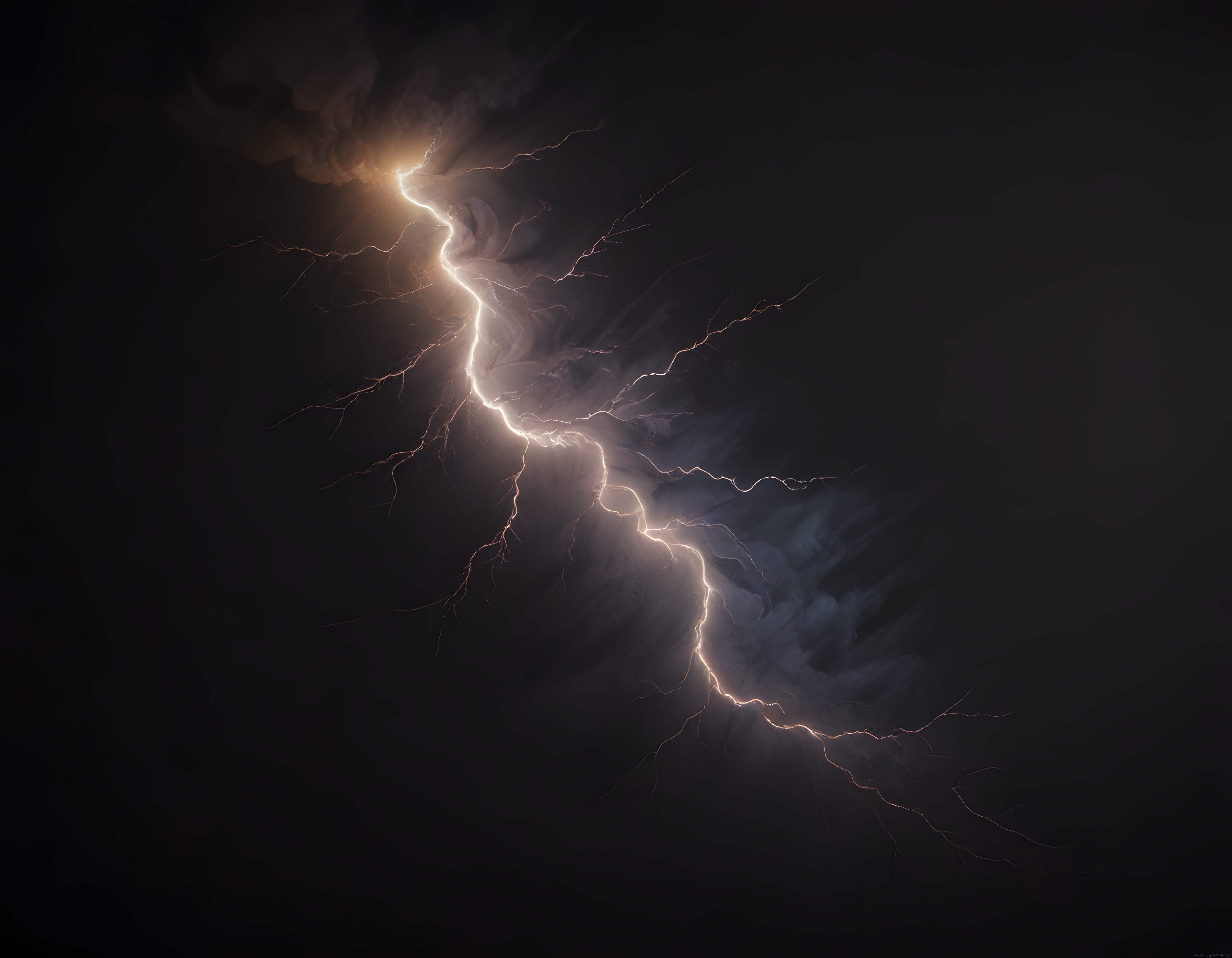 Karanlık Gökyüzünde Parlayan Şimşek ve Fırtınalı Gece Atmosferi
