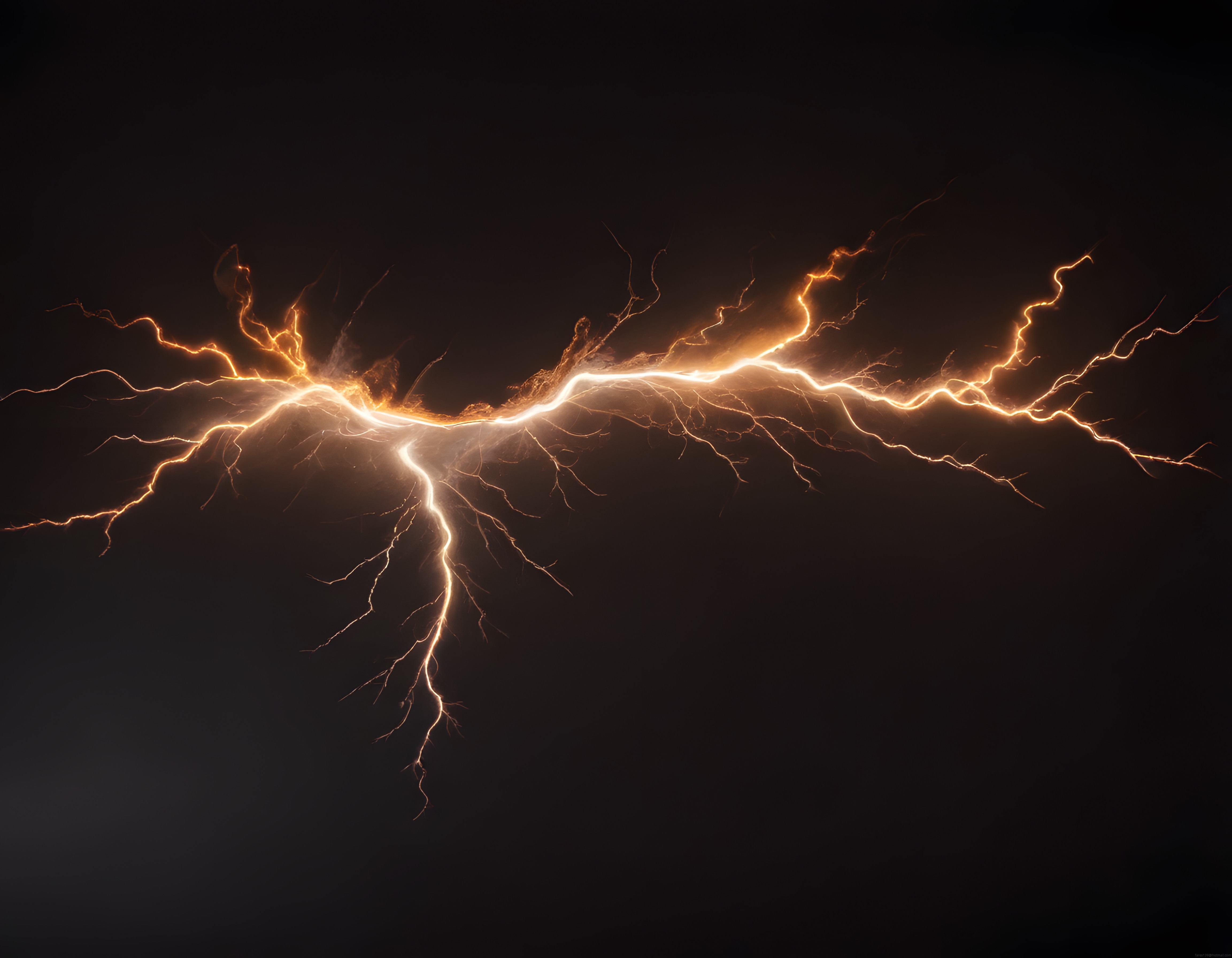 Karanlık Gökyüzünde Parlayan Turuncu Yıldırım ve Elektrik Enerjisi