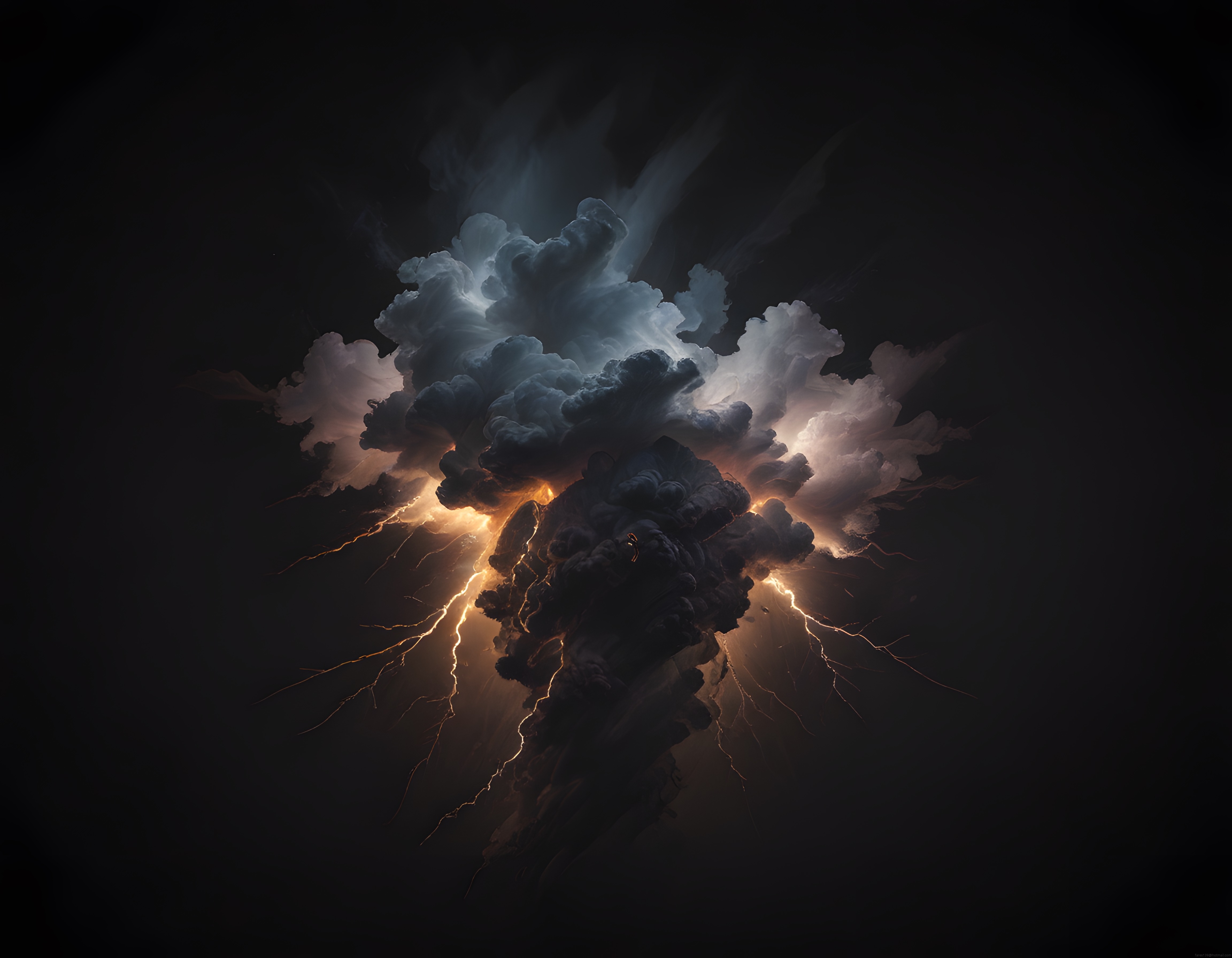 Karanlık Gökyüzünde Yıldırımlarla Aydınlanan Dev Patlama Bulutu