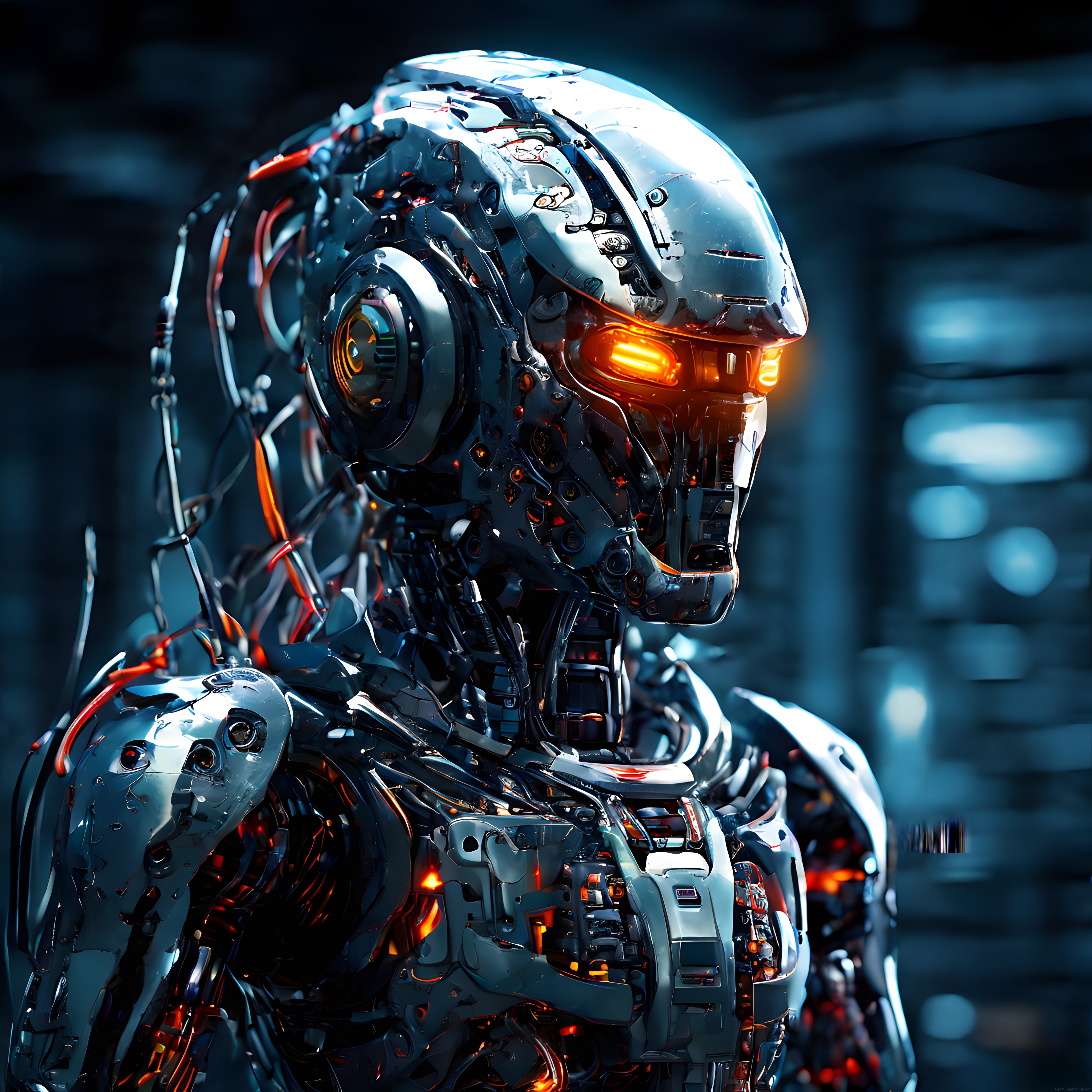 Karanlık Laboratuvarda Parıldayan Gözleriyle Duran Geleceğin İnsansı Robotu