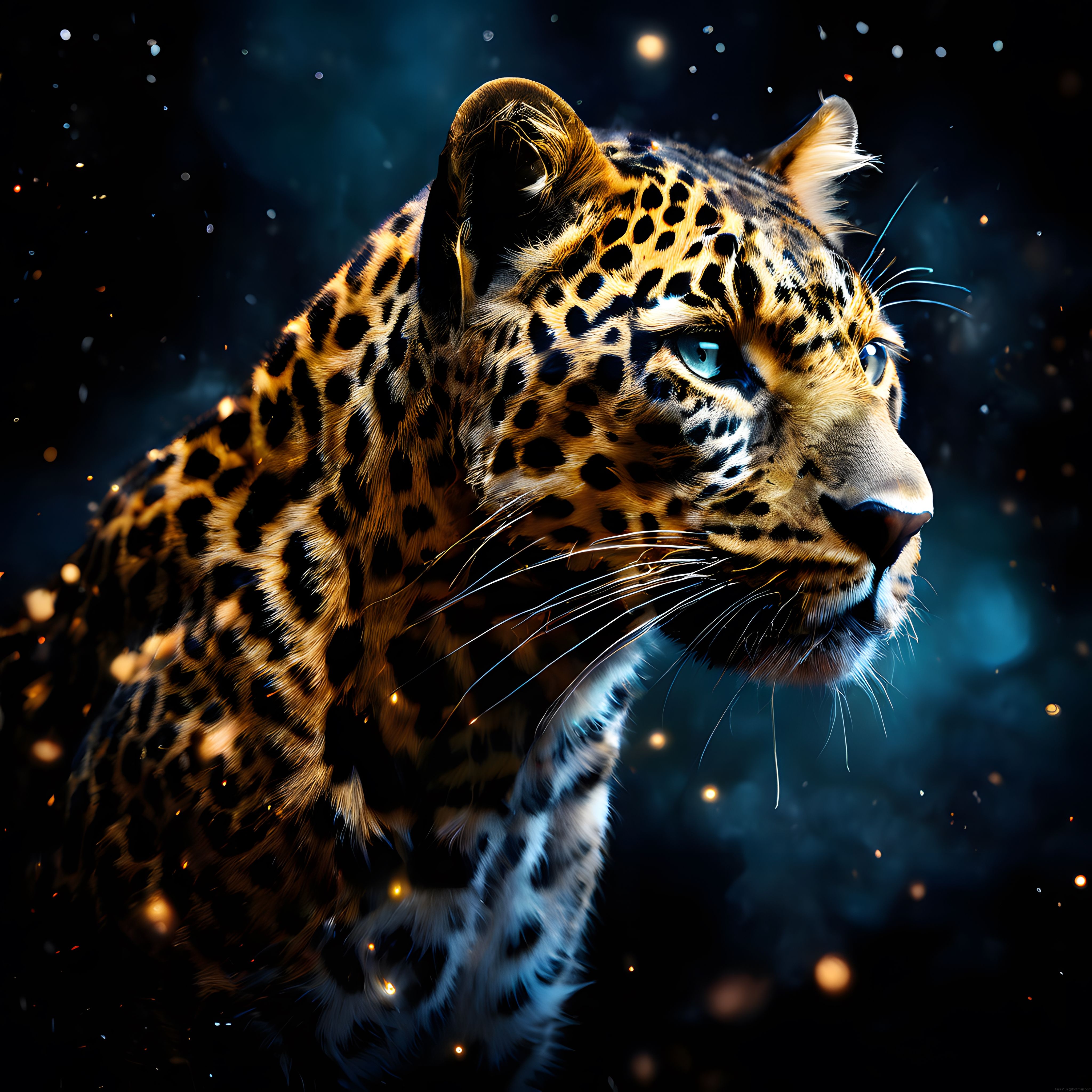 Karanlık Ormanda Mavi Gözlü Leopar: Büyüleyici Dijital Sanat Çalışması