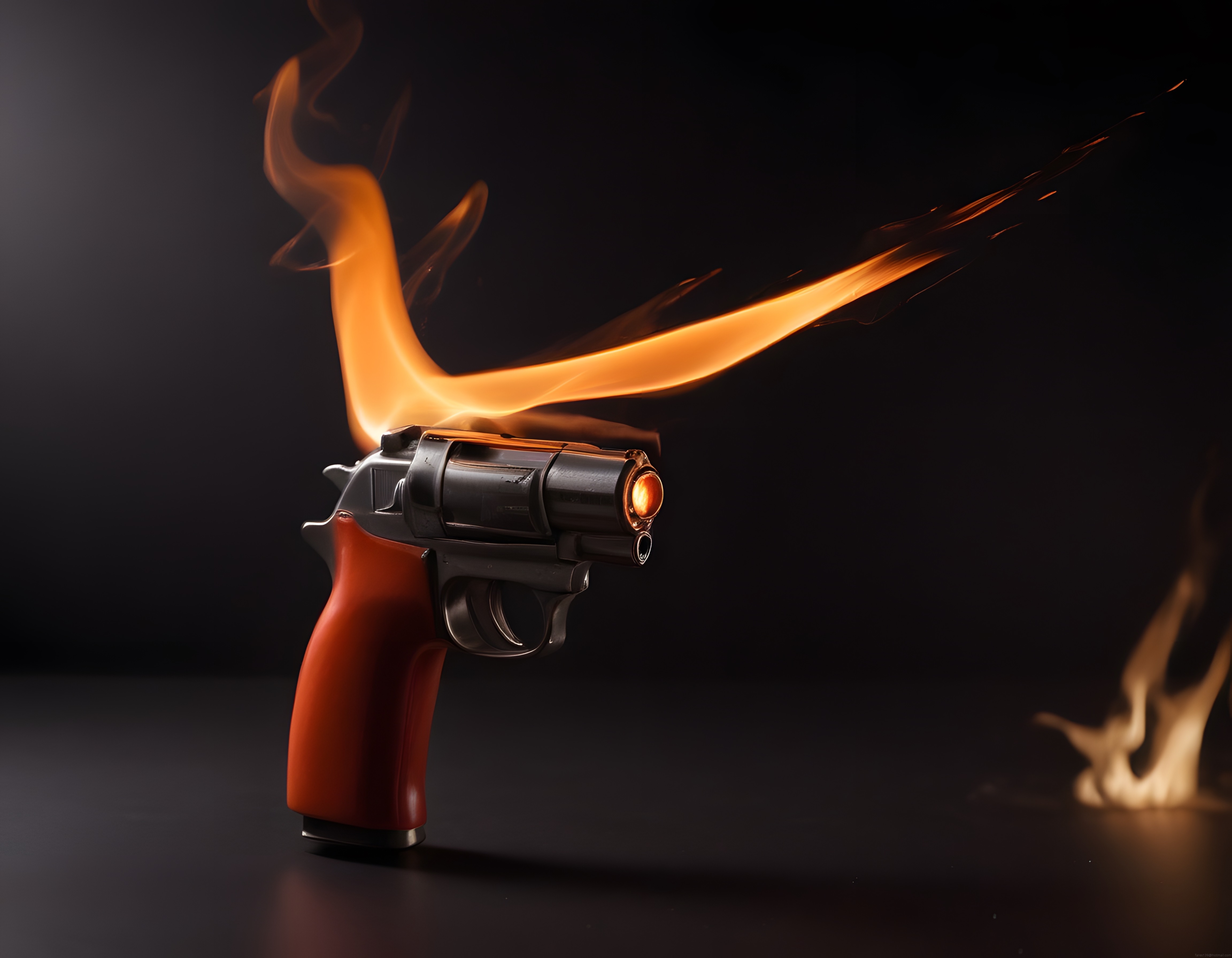 Karanlık Ortamda Ateş Saçan Ahşap Kabzalı Revolver Tabanca Görseli