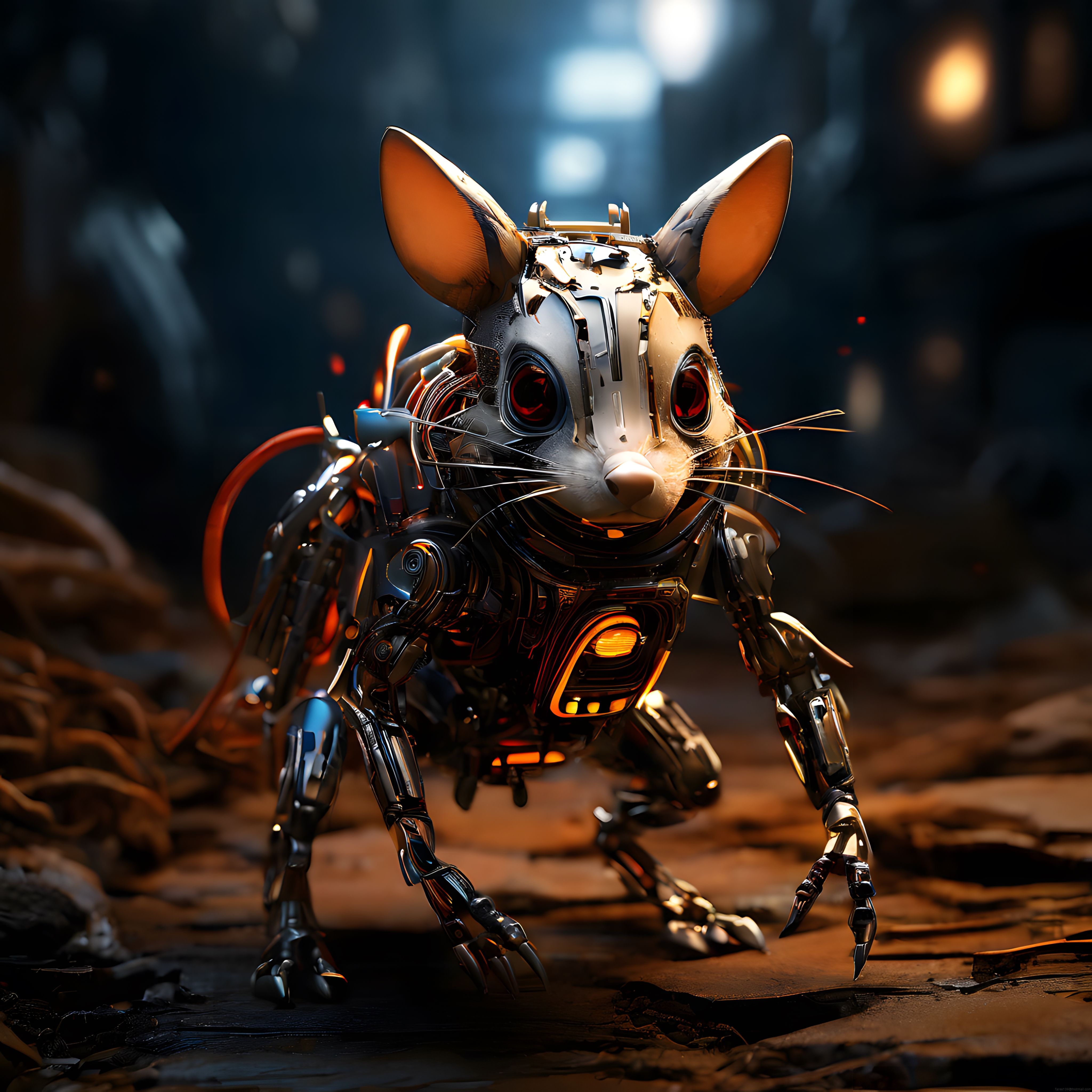 Karanlık Ortamda Parlayan LED Işıklı Cyberpunk Mekanik Fare Robotu